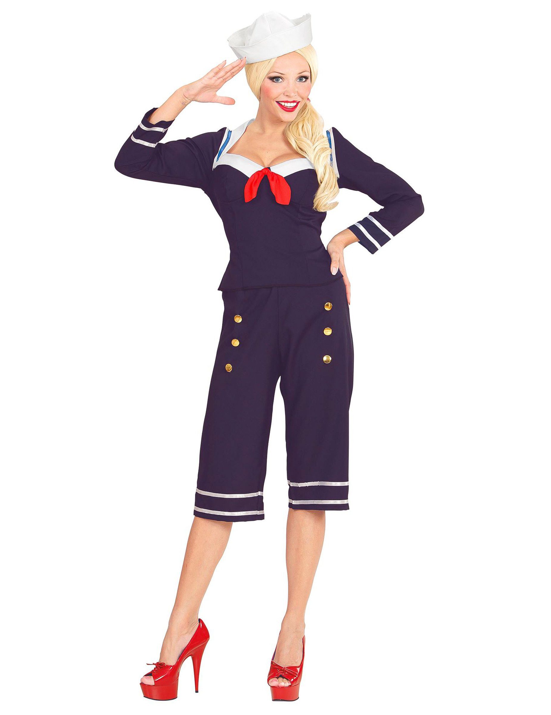 Kostüm 50er-Jahre Pin-Up Matrosin Damenkostüm Sailor Girl blau-rot-weiss