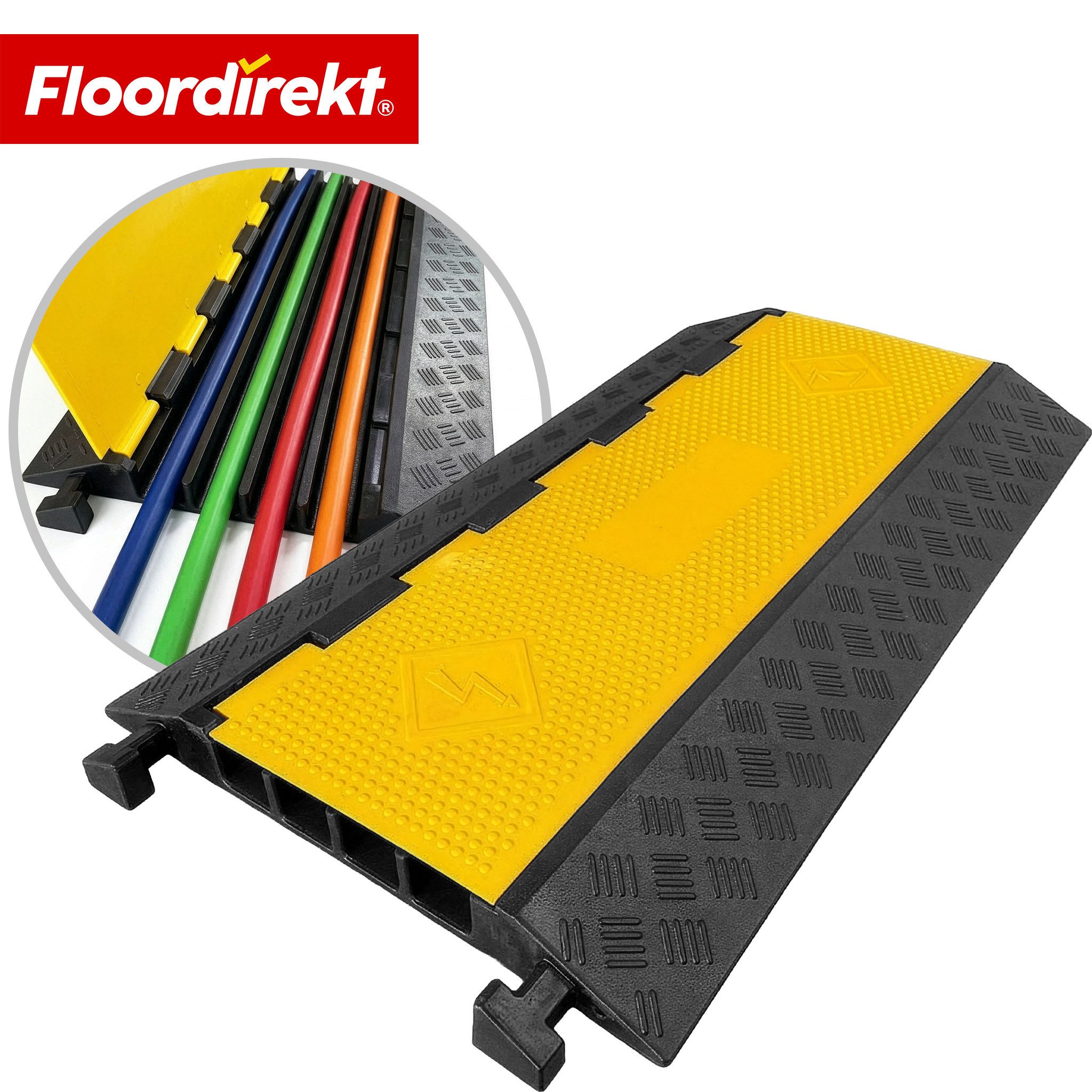 Floordirekt Kabelkanal Kabelbrücke 4 Kanal Vulcan Kabelschutzbrücke Kabelrampe Überfahrrampe (90 x 50 x 5,5 cm, 1-St., Belastbarkeit bis zu 20 Tonnen), 4 x Kanal, je H40 x B45 mm