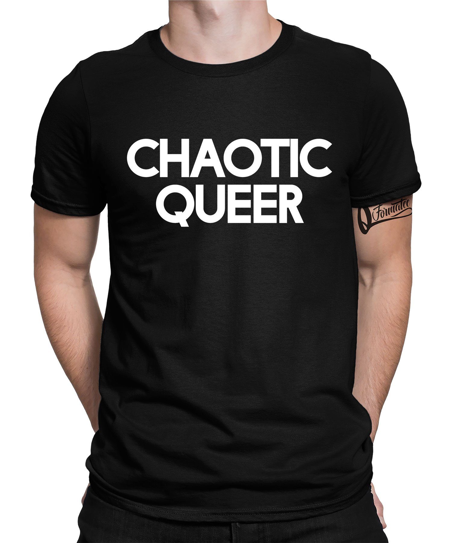 T-Shirt Chaotic Regenbogen Quattro Stolz Herren Schwarz Pride Queer LGBT Gay Formatee Kurzarmshirt - (1-tlg)