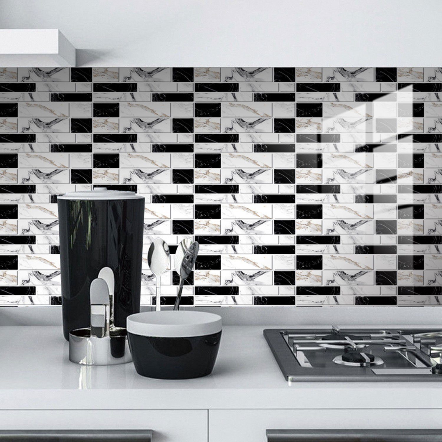 BYSURE Fliesenaufkleber (48 St), Selbstklebende Fliesenaufkleber 20x10cm