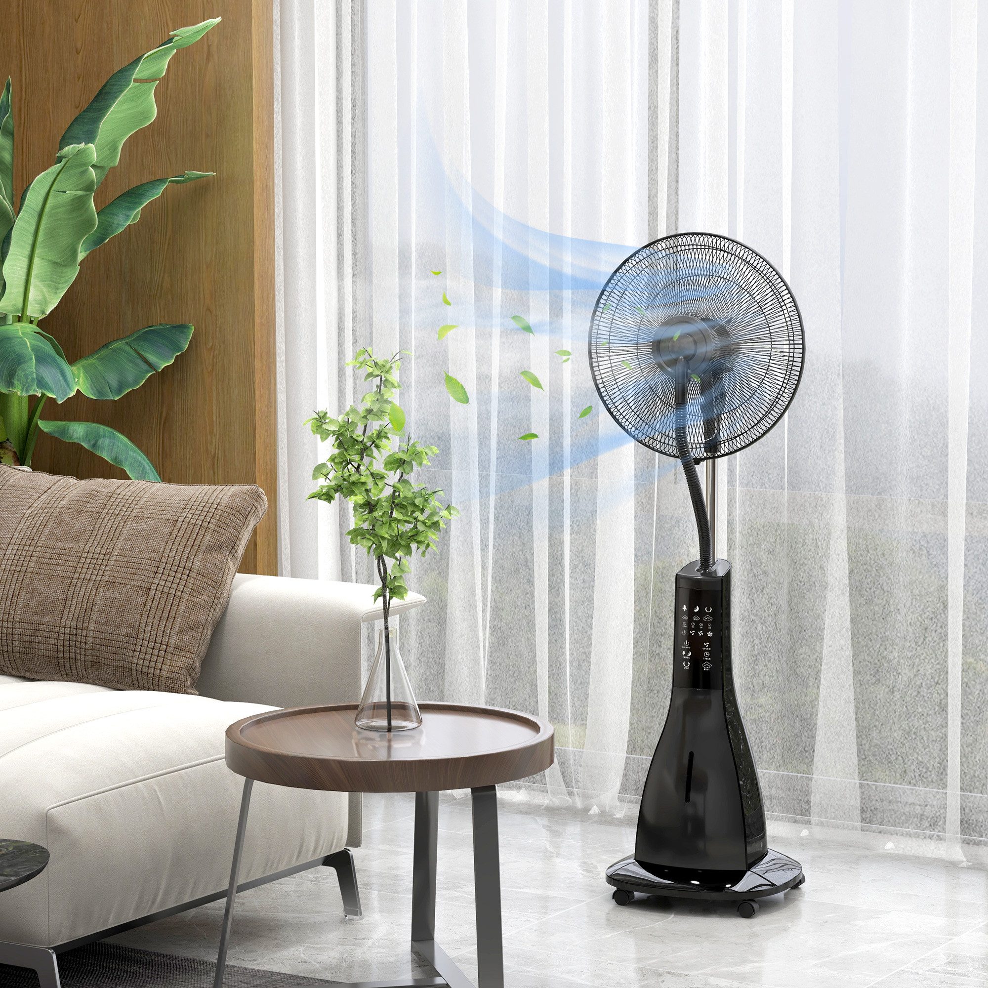 HOMCOM Standventilator Ventilator mit Wasserkühlung, Sprühnebel, Fernbedienung, Timer Funktion