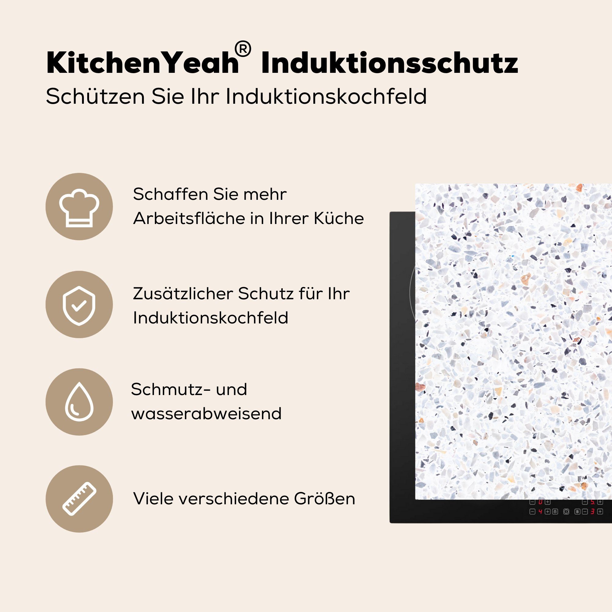 MuchoWow Herdblende-/Abdeckplatte Granit - Struktur Ceranfeldabdeckung für cm, Design Induktionskochfeld tlg), (1 Vinyl, küche, 81x52 - Schutz Weiß, die 