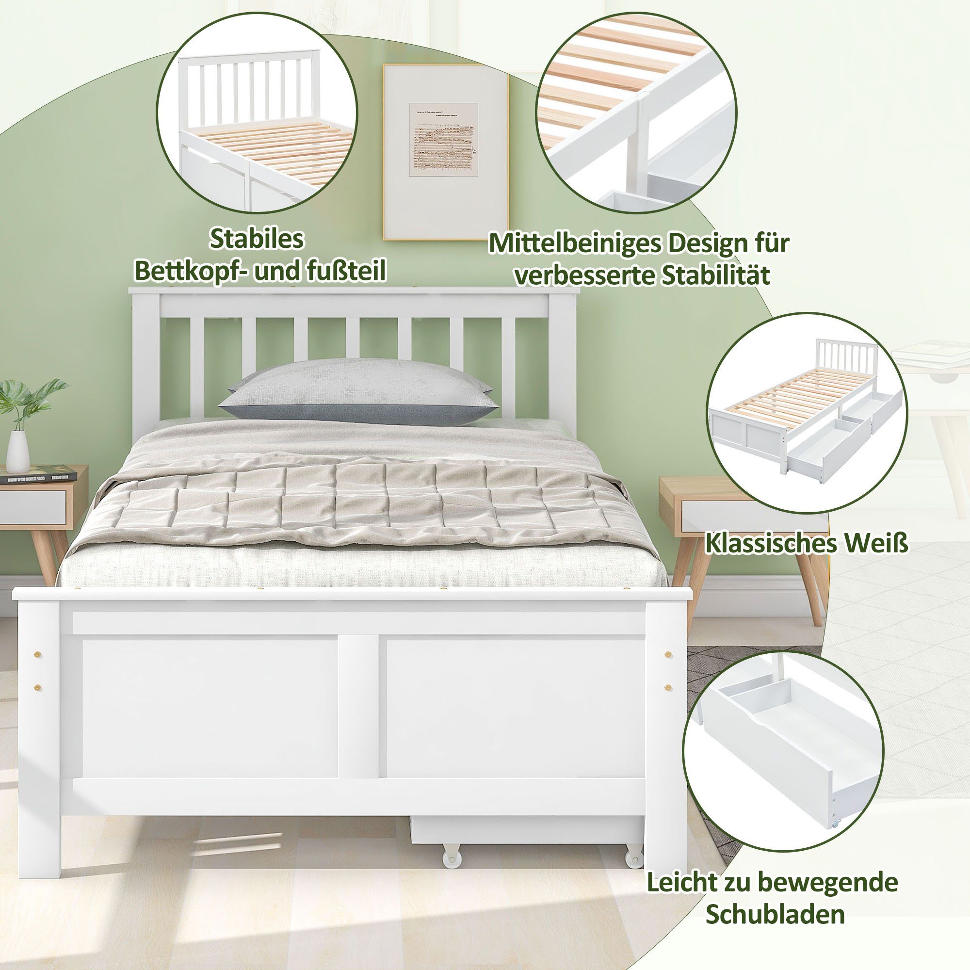OKWISH Holzbett Bett, Jugendbett, Erwachsenenbett, Kinderbett günstig online kaufen