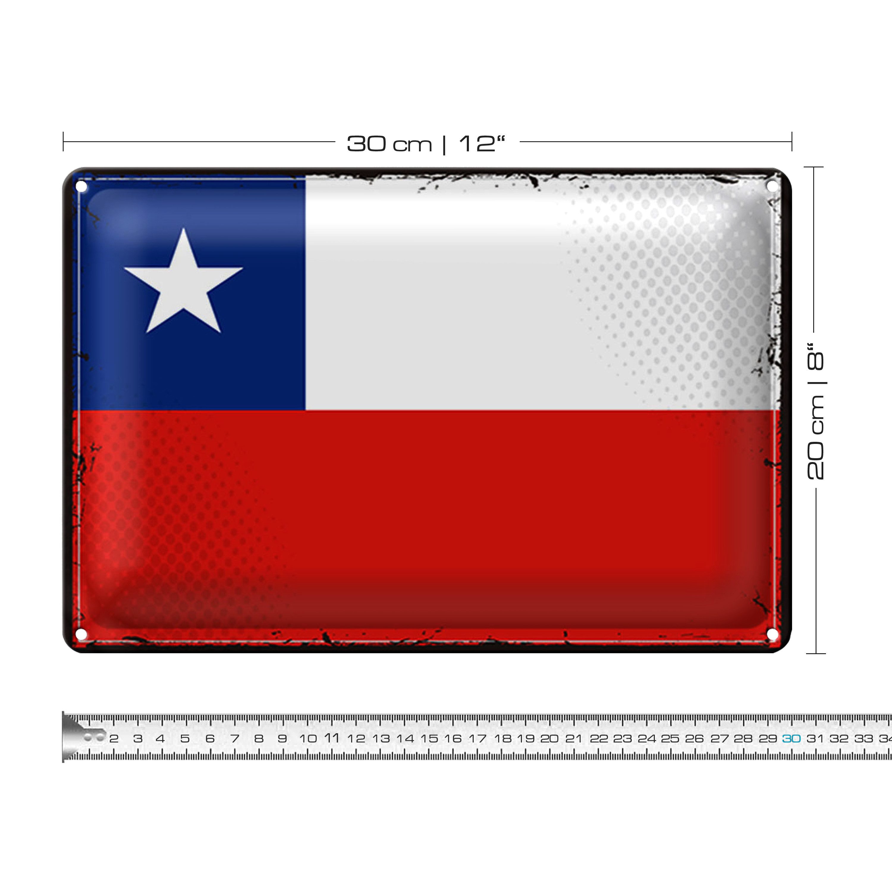 Roomando Metallschild Blechschild Flagge Chile 30x20cm Retro Flag of Chile