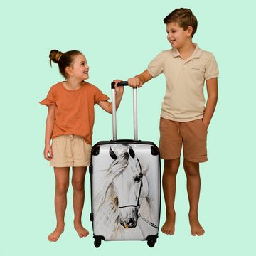 NoBoringSuitcases.com© Koffer Pferd - Weiß - Illustration - Mädchen 67x43x25cm, 4 Rollen, Mittelgroßer Koffer für Mädchen, Kinder Trolley
