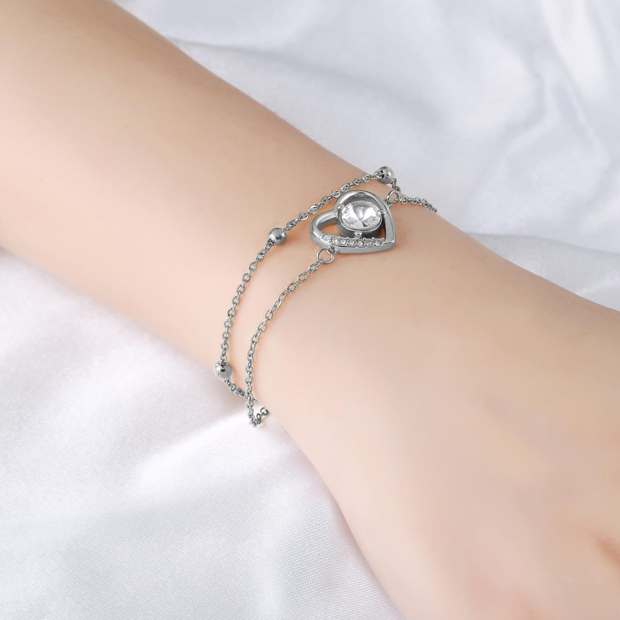 Kim Johanson Armband Herz (1-tlg), für Damen, Edelstahl, verstellbar, Geschenk für Freundin