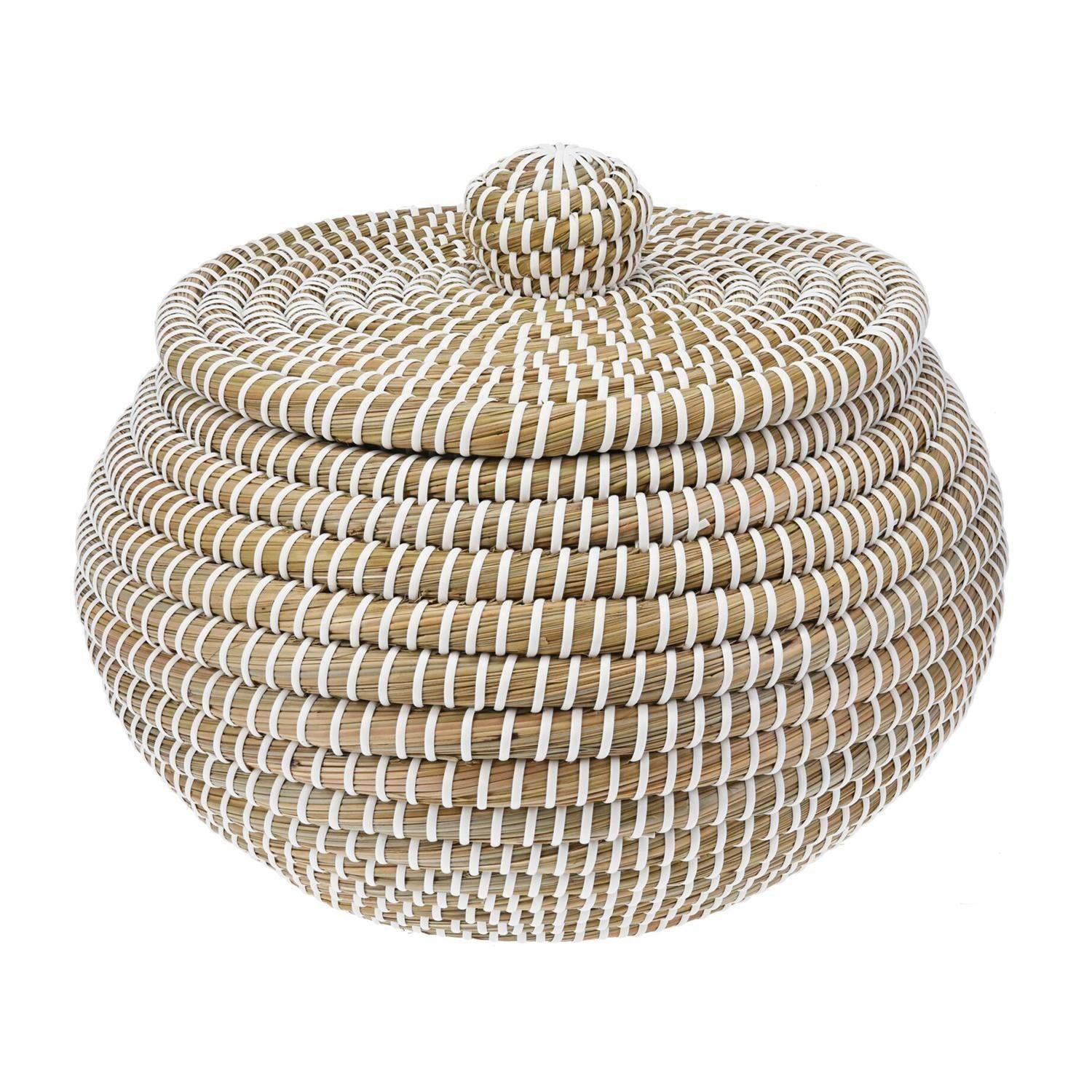Koopman Aufbewahrungskorb YODO, Ø 36 x H 26 cm, Beige, Weiß, Seegras, (1 St), mit Deckel und Griff