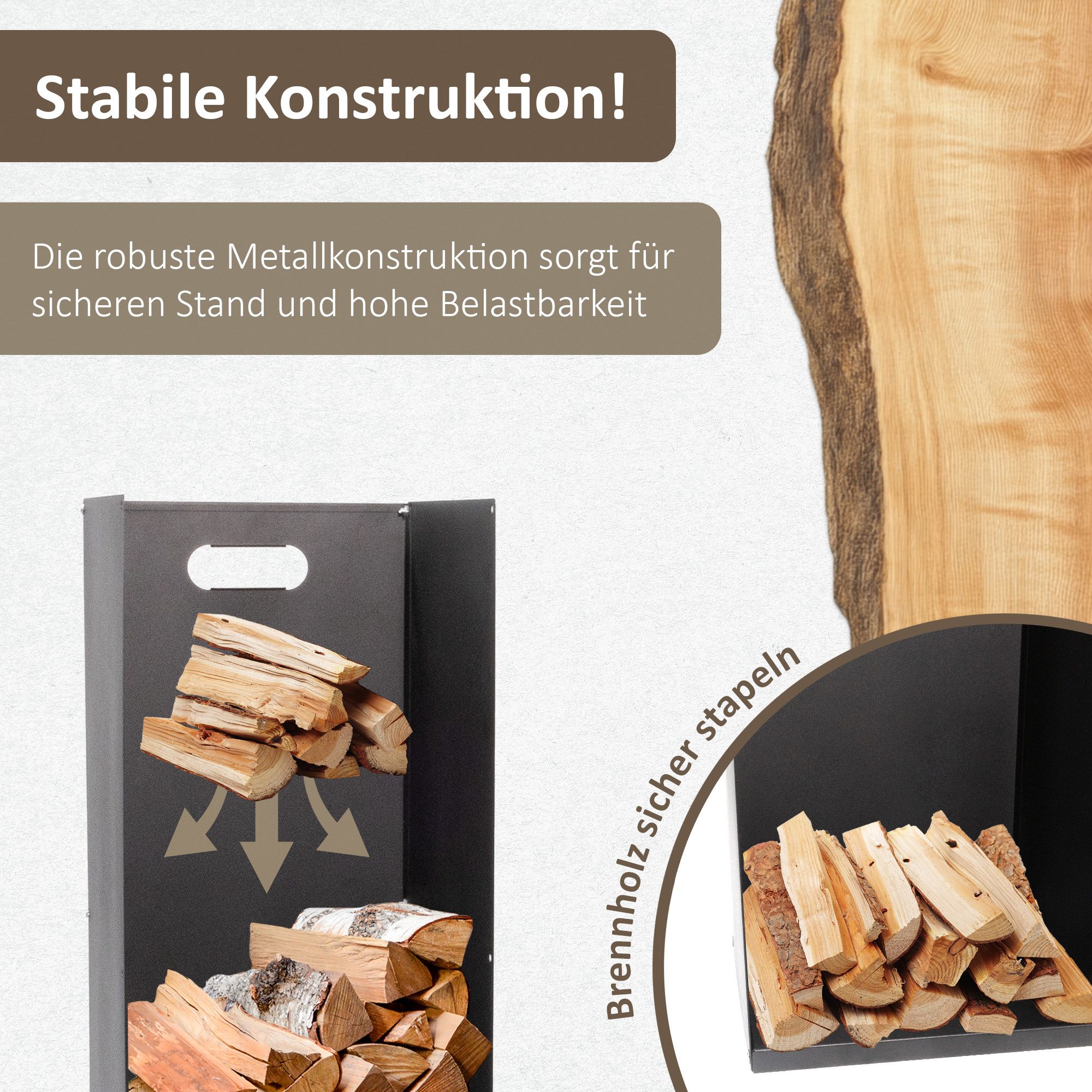 Lemodo Kaminholzregal Metallregal für Kaminholz und Briketts, Brennholzregal, BxTxH:30x30x74,5 cm, 30x30x74,5 cm (BxTxH)