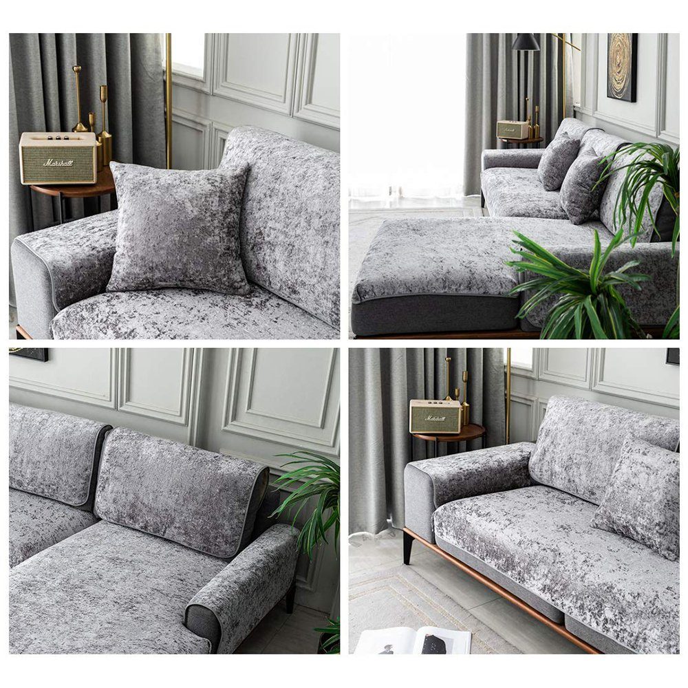 Sofabezug für rutschfest, elastisch, Sofahusse Juoungle Stilvolle Plüsch hellgrau(90*180cm)