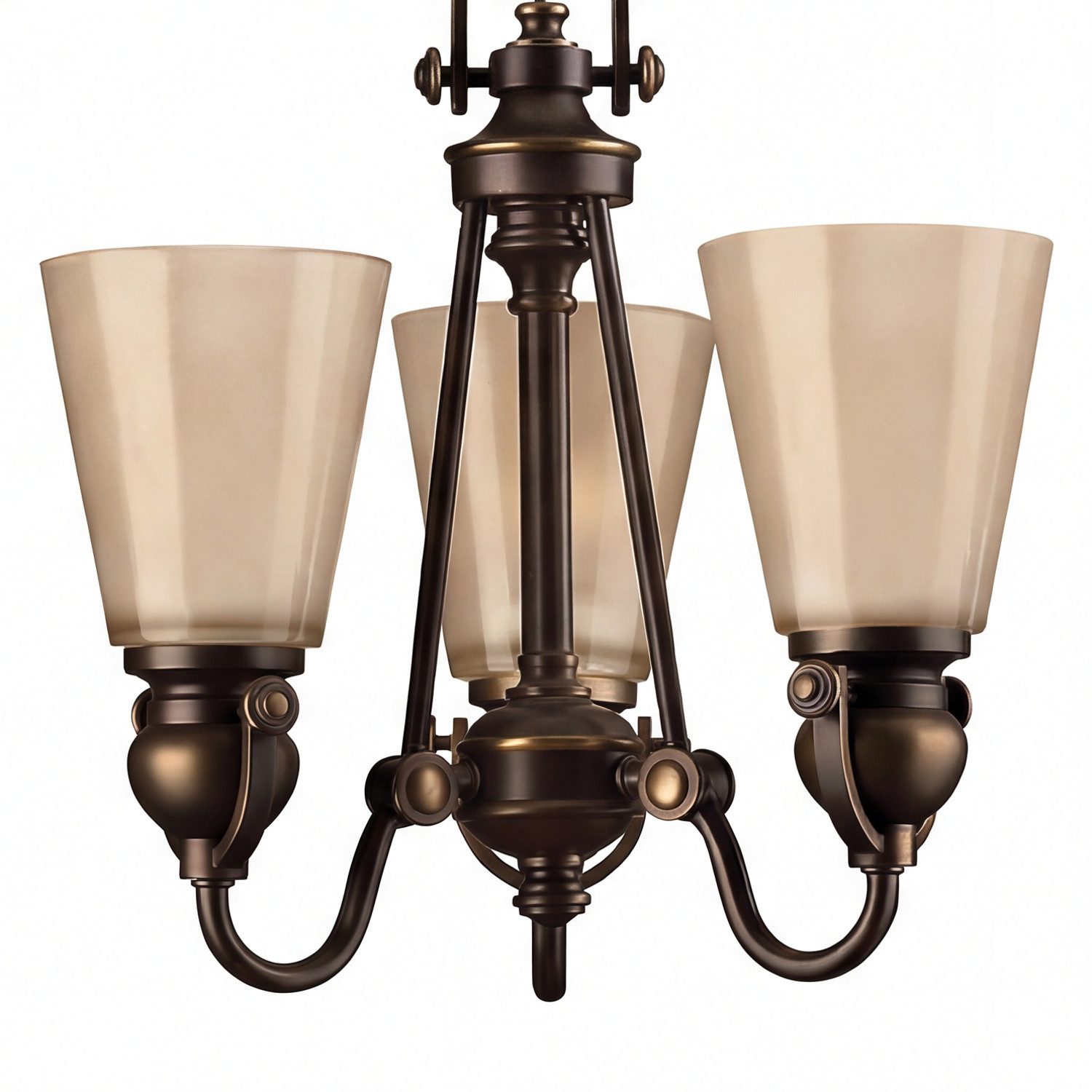 Licht-Erlebnisse Kronleuchter ANABELL 7, ohne Leuchtmittel, Bronze Beige Metall Glas 3-flammig E27 L:40,6 cm höhenverstellbar