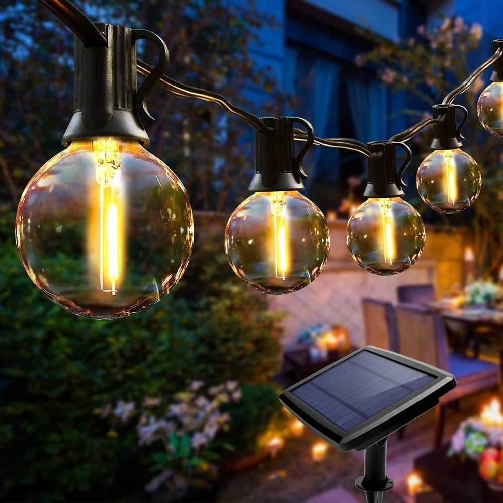 GelldG LED-Lichterkette Solar-Lichterkette mit 25 LED-Glühbirnen 7,6M  Warmweiß Lichterkette