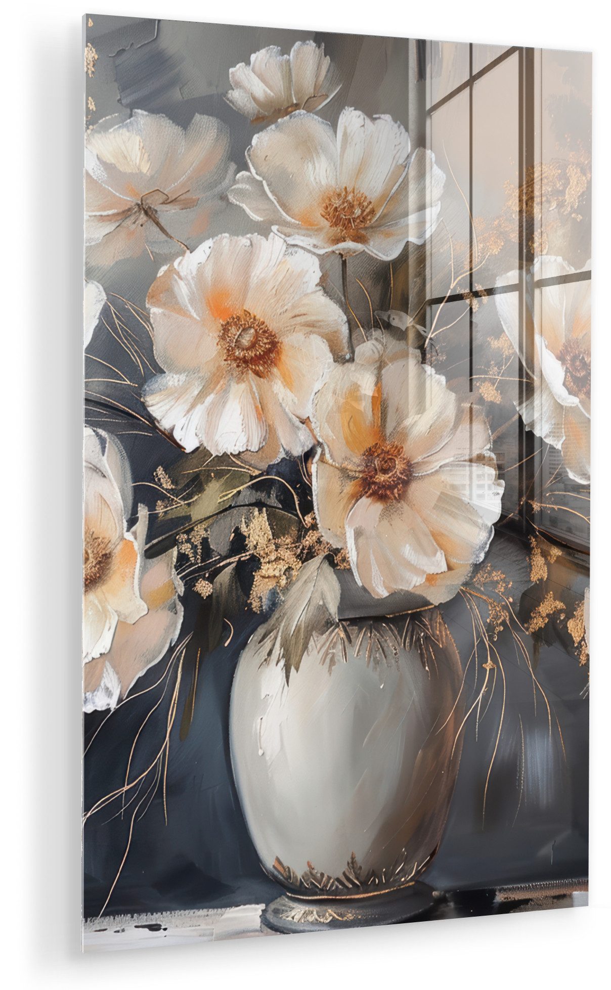 MuchoWow Acrylglasbild Blumen - Weiß - Vase - Modern, Inkl. Aufhängung, Dekorative Bild für Küche & Wohnzimmer auf Glas, 20x30 cm