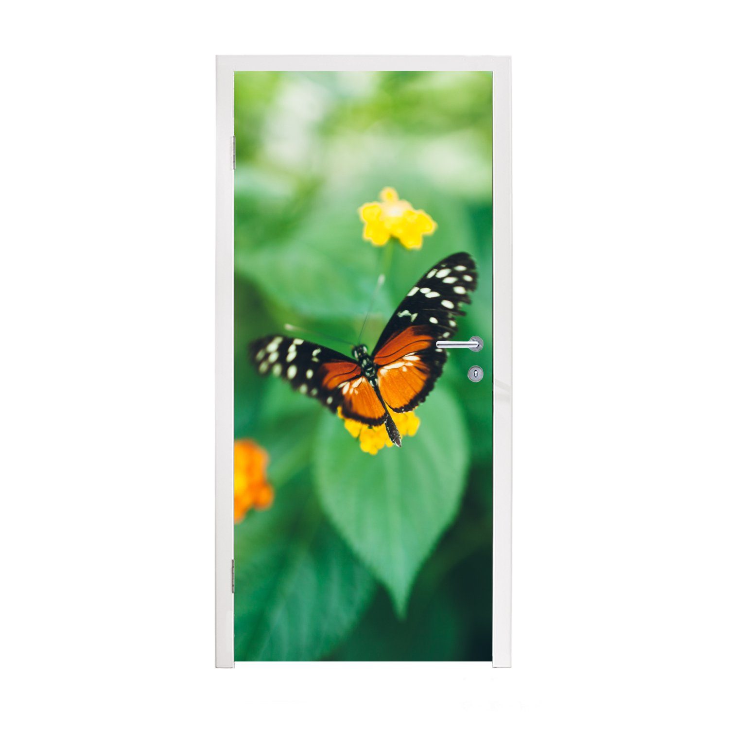 MuchoWow Türtapete Schmetterling auf Blume, Matt, bedruckt, (1 St), Fototapete für Tür, Türaufkleber, 75x205 cm