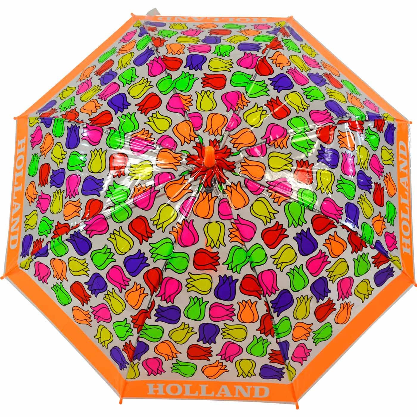 Tulpen, bunt Kinderschirm Falconetti durchsichtig Impliva orange transparent - Langregenschirm