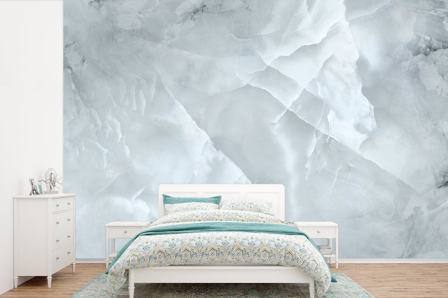 MuchoWow Fototapete Marmor - Luxus - Weiß, Matt, bedruckt, (6 St), Wallpaper für Wohnzimmer, Schlafzimmer, Kinderzimmer, Vinyl Tapete
