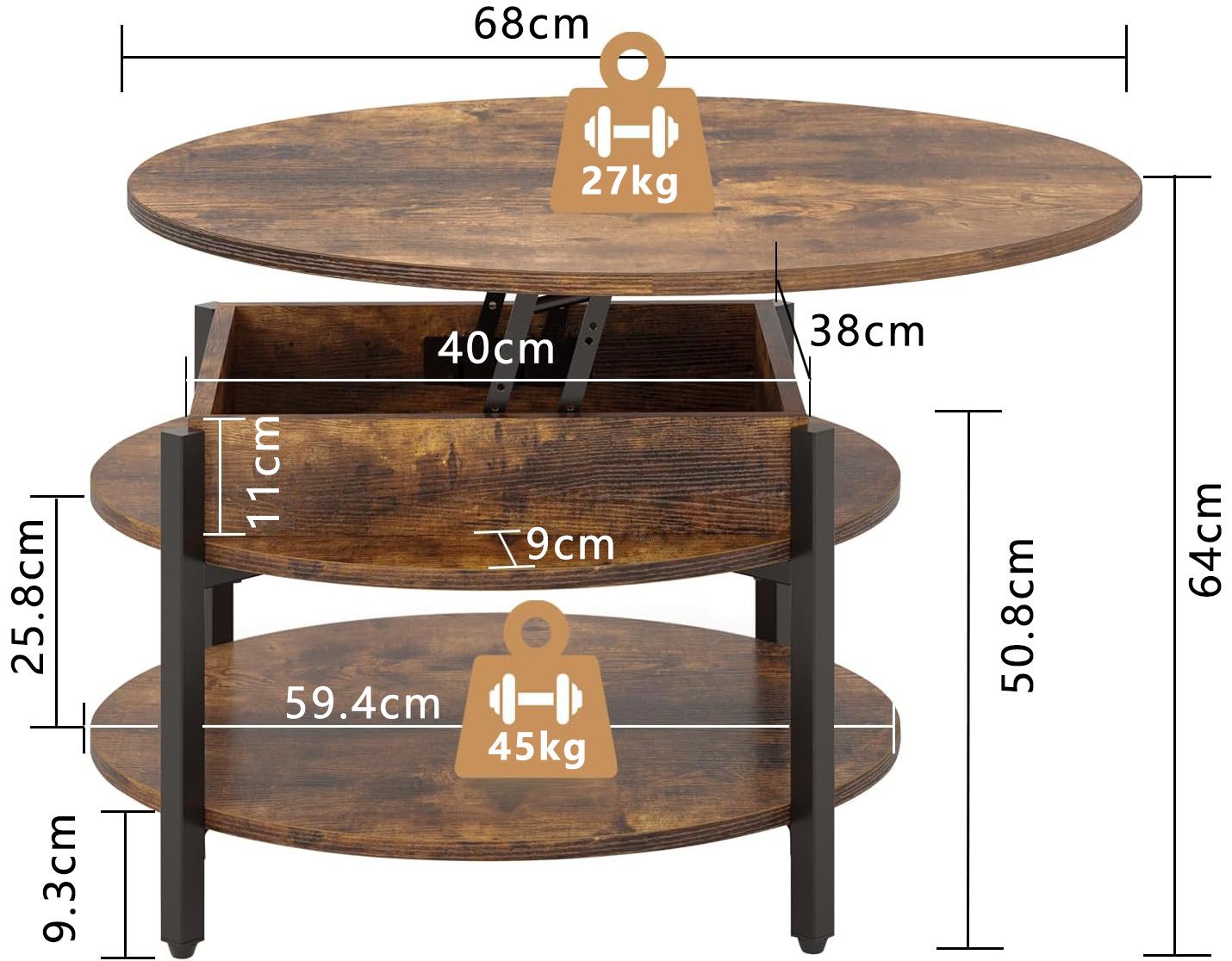 FABATO Couchtisch Höhenverstellbarer Runder Kaffeetisch mit verstecktem Abl günstig online kaufen