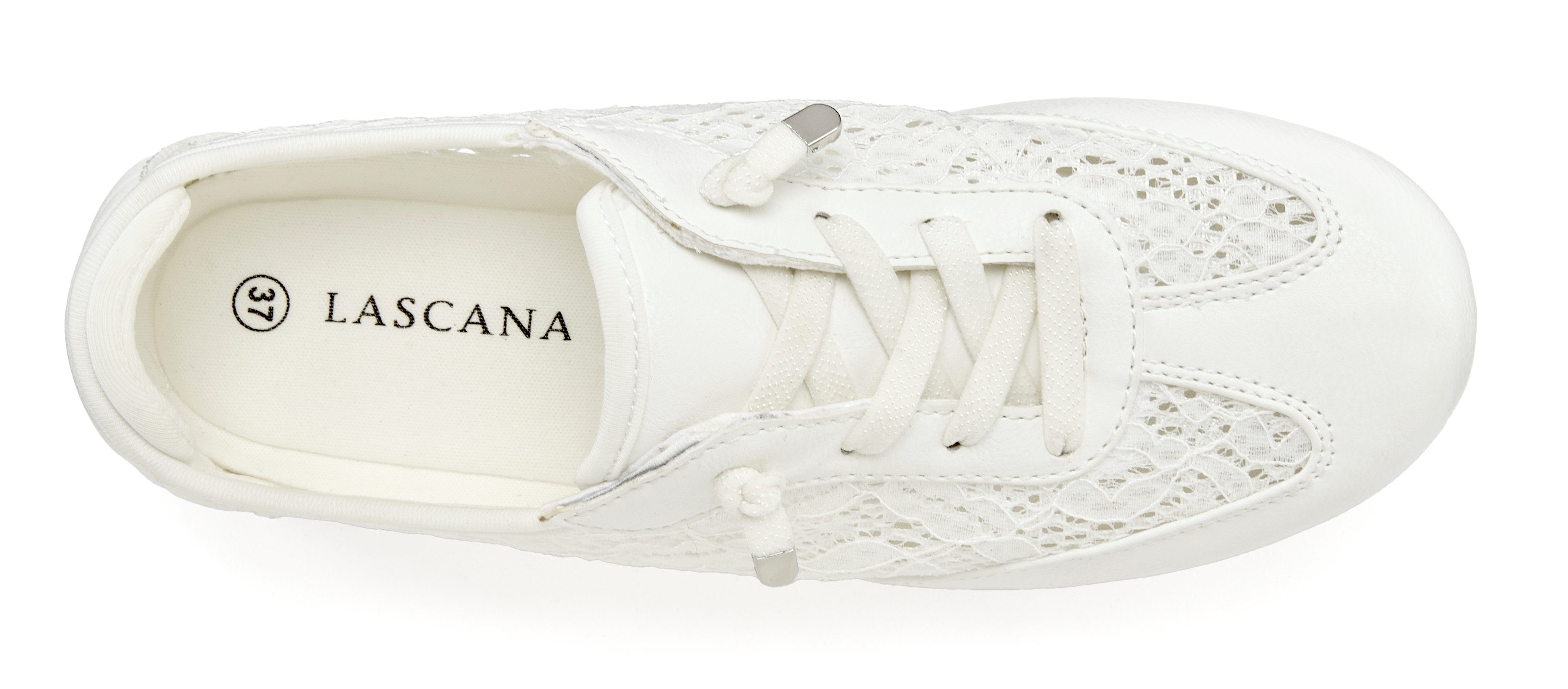 LASCANA Freizeitschuh, Halbschuh, Slip-On-Sneaker, mit modischen Spitzendetails & herausnehmbarer Innensohle VEGAN