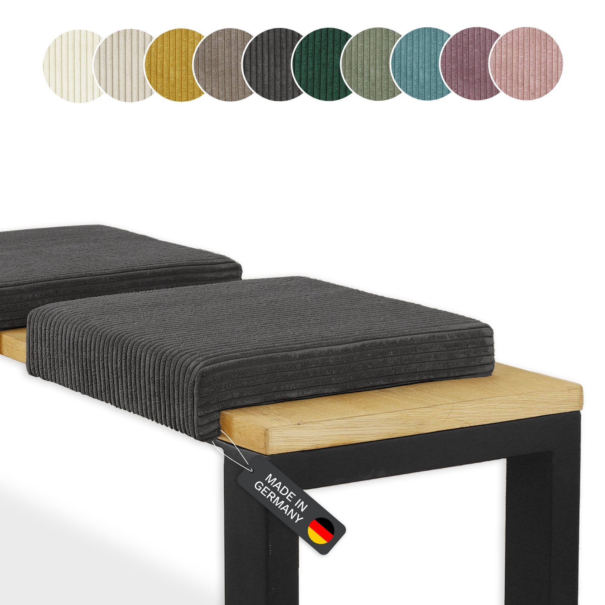 Lycce Bankauflage Bankauflage Klemmkissen 1 Leiste, Cordstoff extra Polsterung, (1 St), für Banktiefe ab 35 cm, verrutscht nicht, versch. Farben