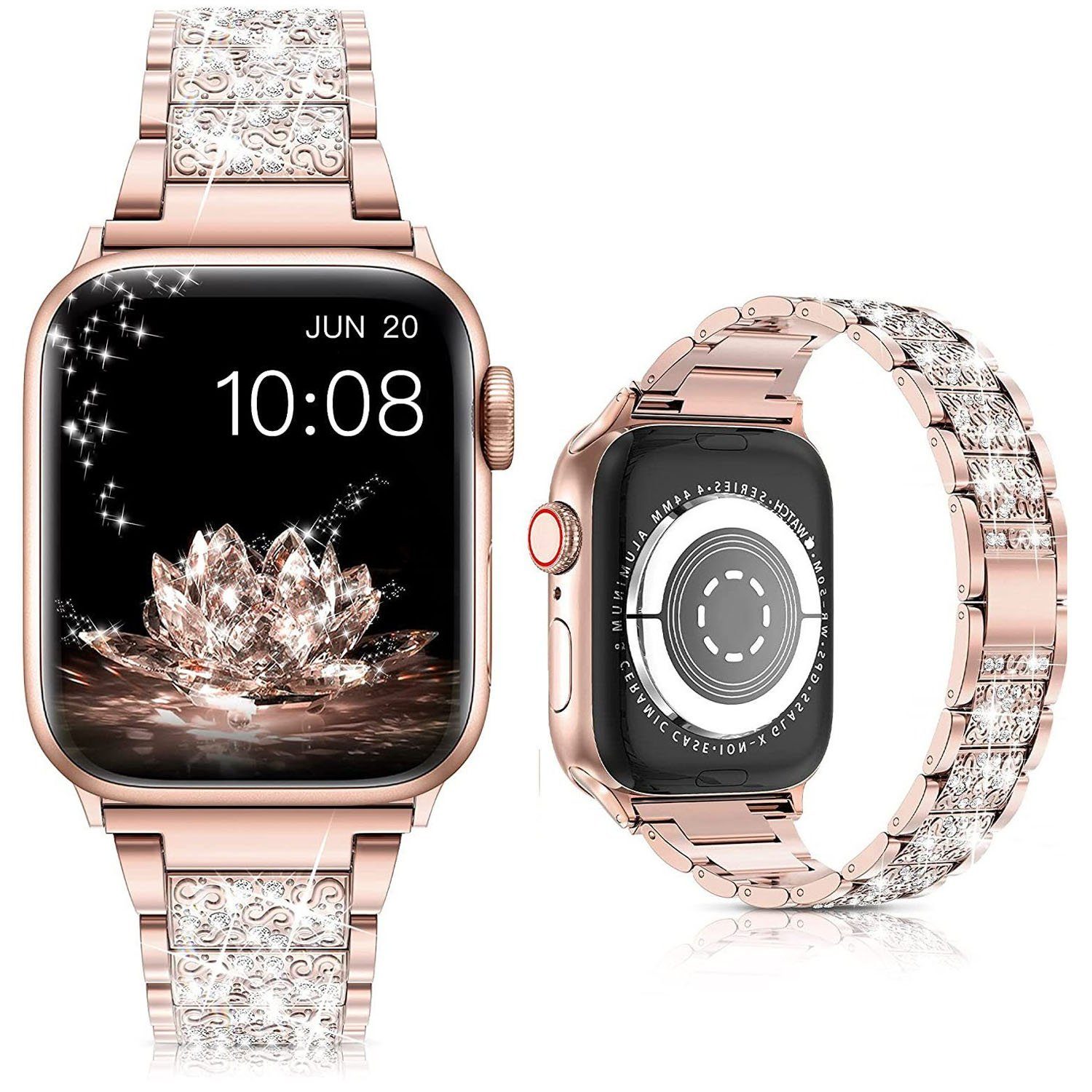 zggzerg Uhrenarmband Band, Diamant Strass Edelstahl Metall Armband«Für Apple  Watch Band
