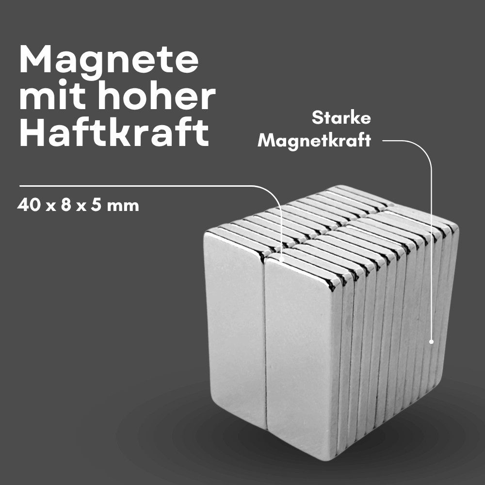 MaajeeKuto Magnet Neodym Magnet 40x8x5 mm N38 – Quadermagnet 7 kg Haftkraft (3-St)