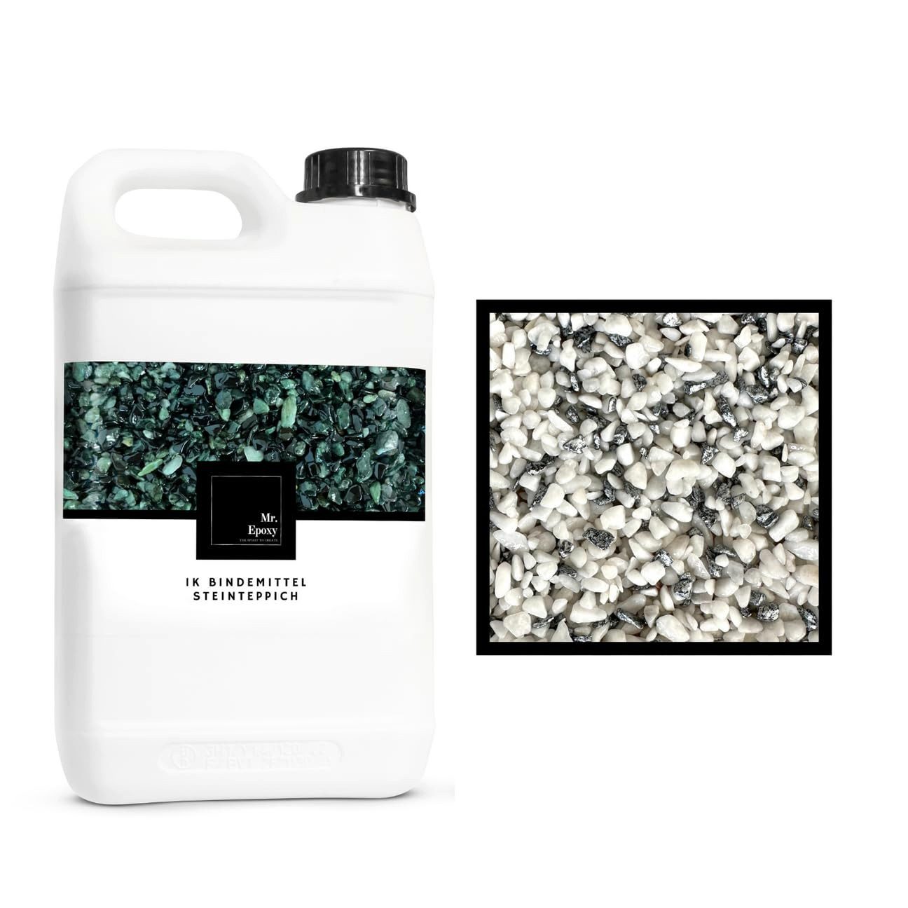 Mr. Epoxy Bodenversiegelung Steinteppich Komplettset, (25 kg Kieselsteine + 1,3 kg Bindemittel) - Buntsteinputz Bodenbelag