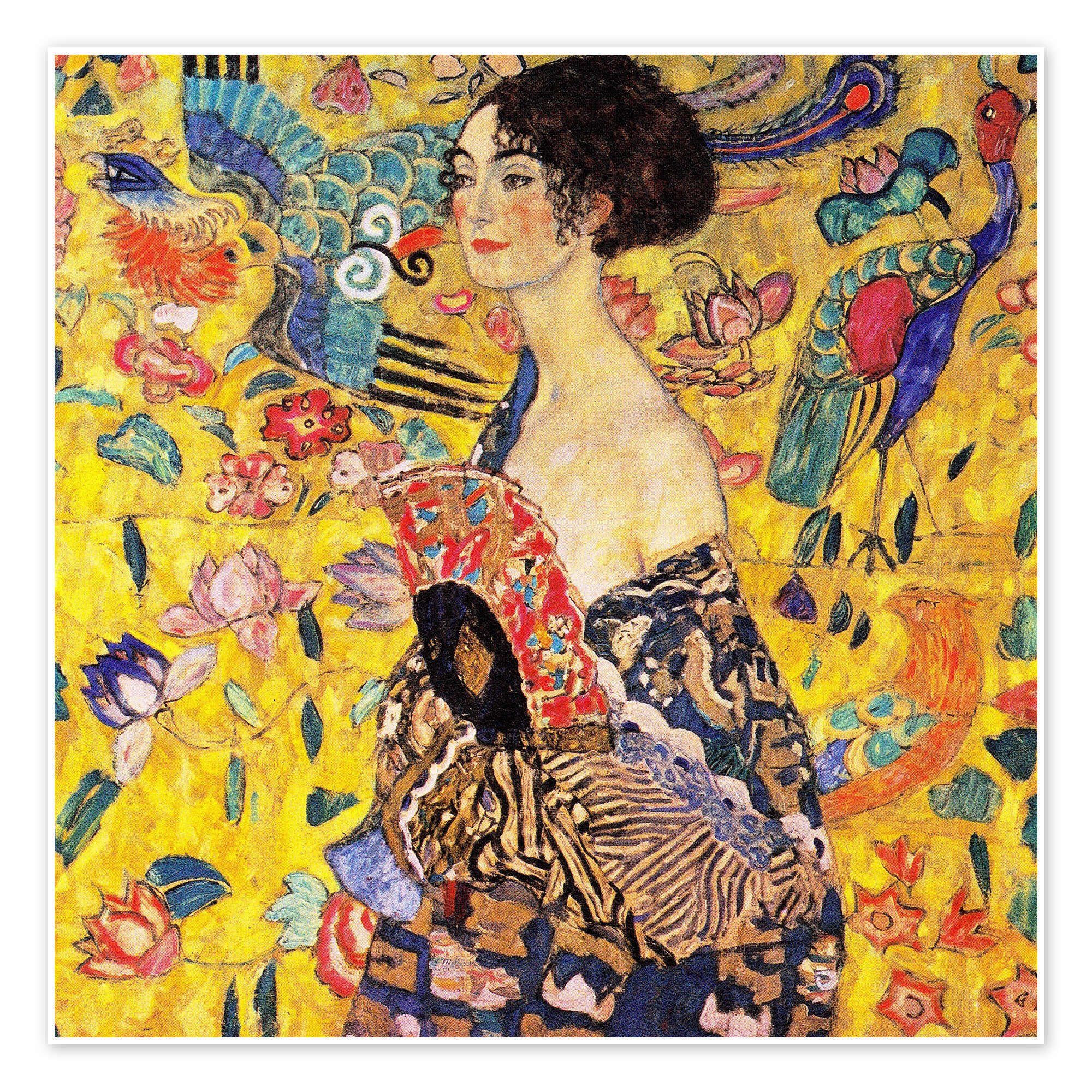 Posterlounge Wandbild Dame mit Fächer, Gustav Klimt, erhältlich als Poster, Leinwandbild, Wandsticker oder Acrylglasbild