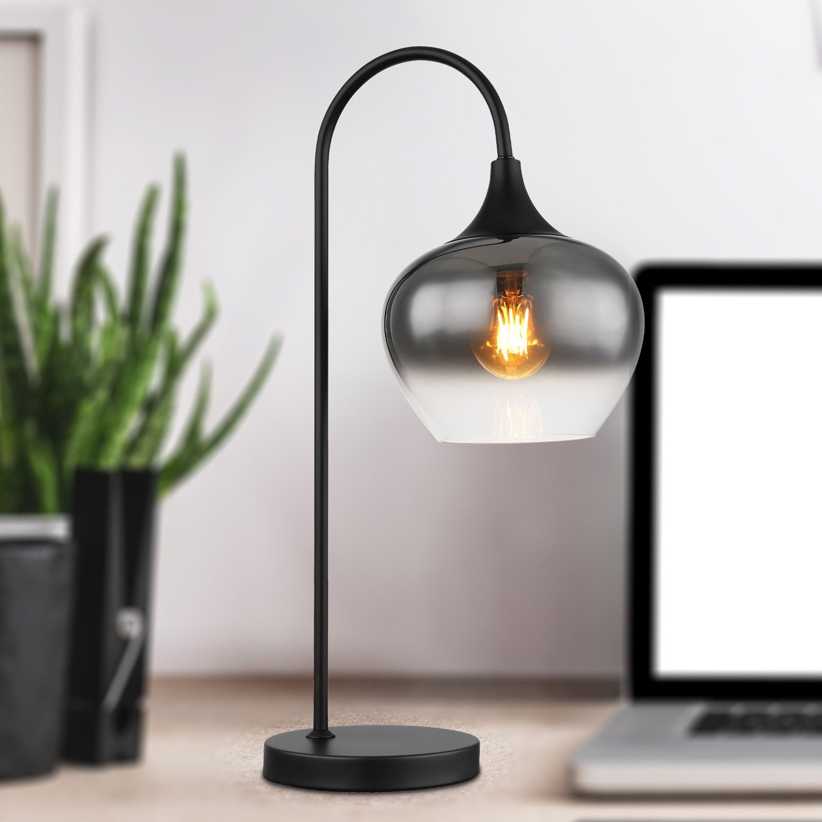 bmf-versand Tischleuchte Tischleuchte Wohnzimmer Rauchglas Tischlampe Schlafzimmer Schwarz, Laterne, ohne Leuchtmittel, Rauchfarben
