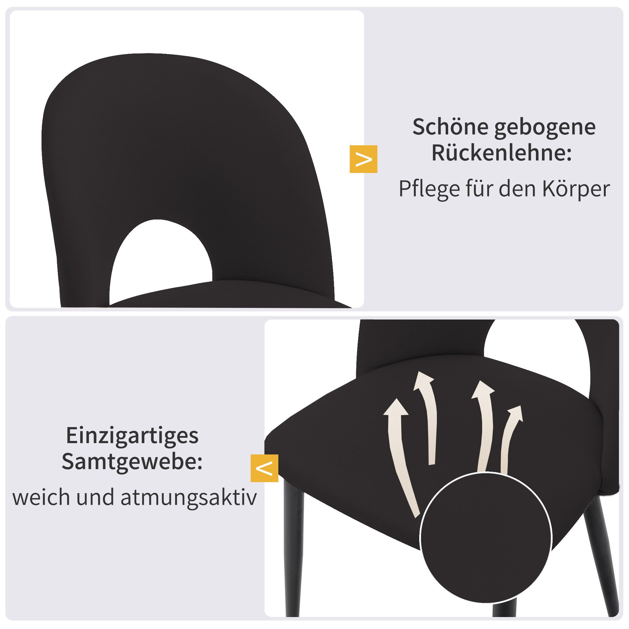 Essgruppe, (117x68 cm Küchentisch mit 4x Polsterstühlen), mit Diamantmuster, Verstellbare Stuhlbeine, Samt Esszimmerstuhl