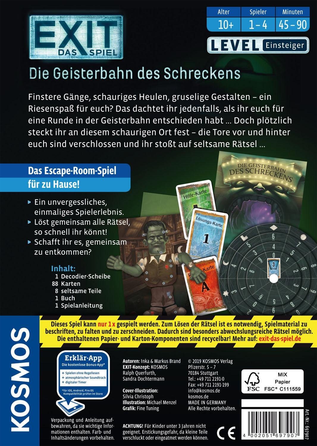 Kosmos Spiel EXIT, Die Geisterbahn des Schreckens, Rätselspiel, Made in Germany