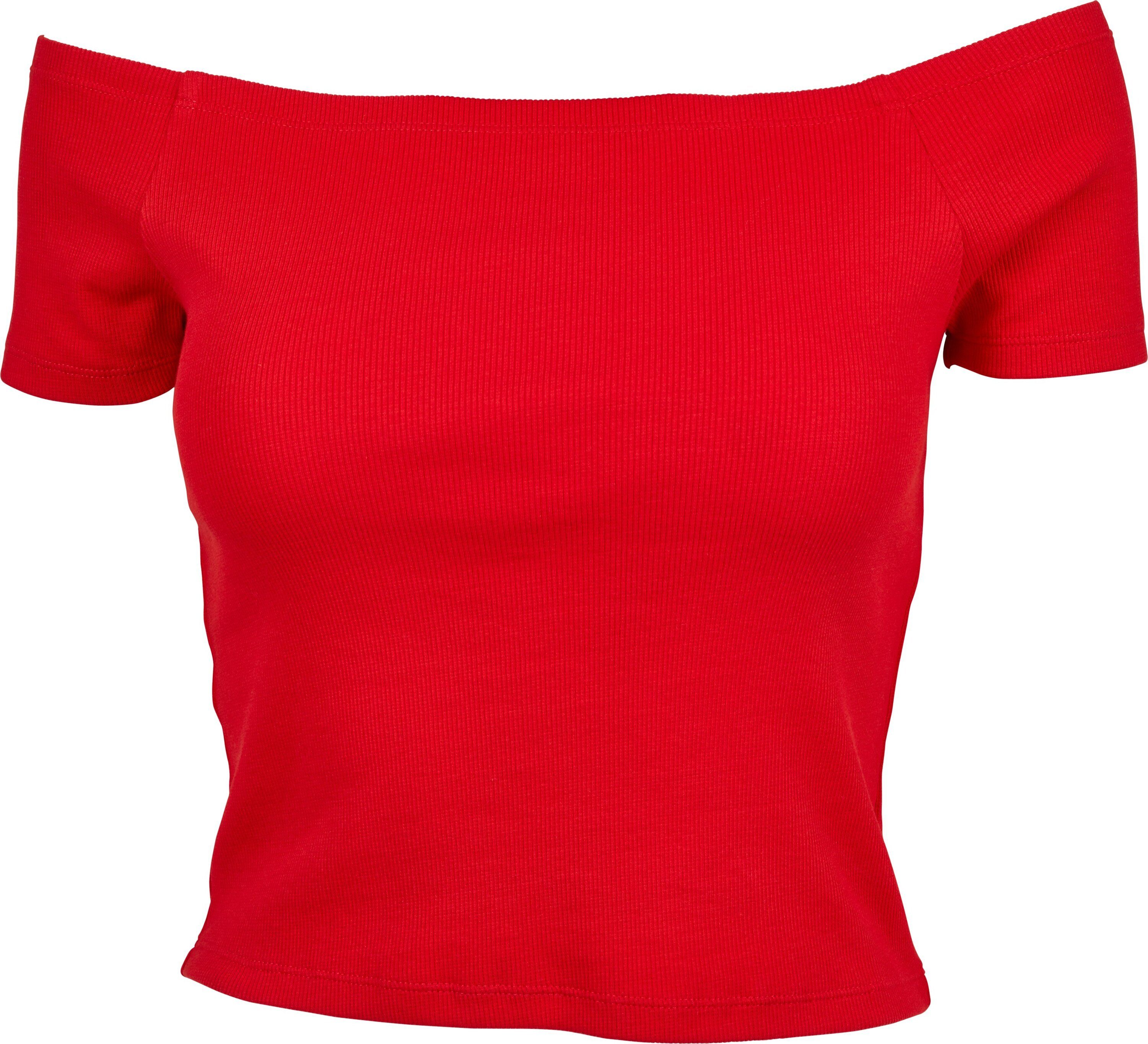 URBAN CLASSICS T-Shirt Damen Ladies Off Shoulder Rib Tee (1-tlg) firered