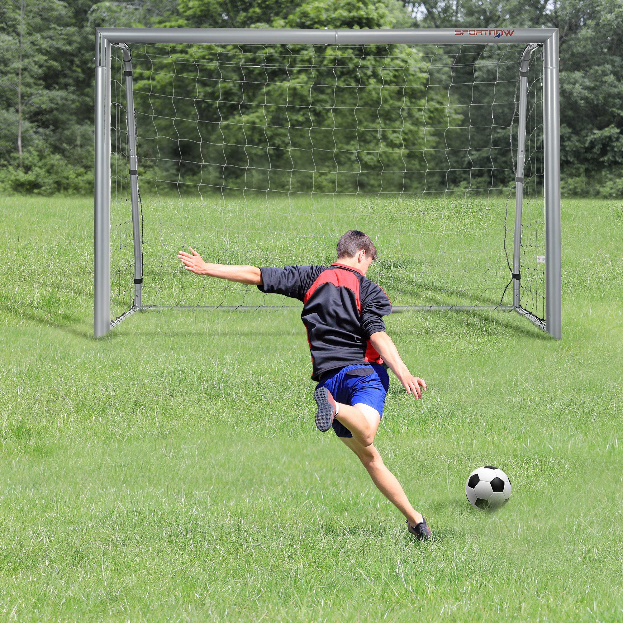 SPORTNOW Fußballtor für Kinder und Erwachsene (Fußball-Tor, 1 St., PE-Netzgewebe), 240 x 85 x 160 cm, Stahl, PE, für Garten, Fußballtraining, Grau