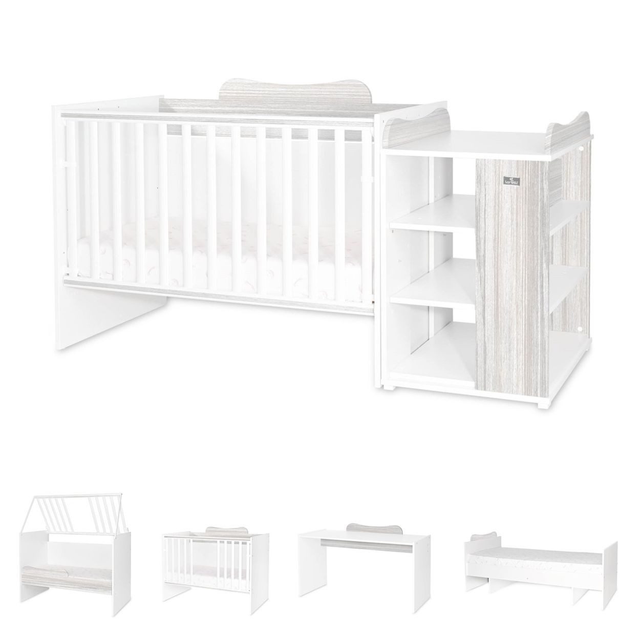 LORELLI Komplettbett Multi, 190 x 82 cm, Wickelkommode, Hausbett, Jugendbett, Schreibtisch