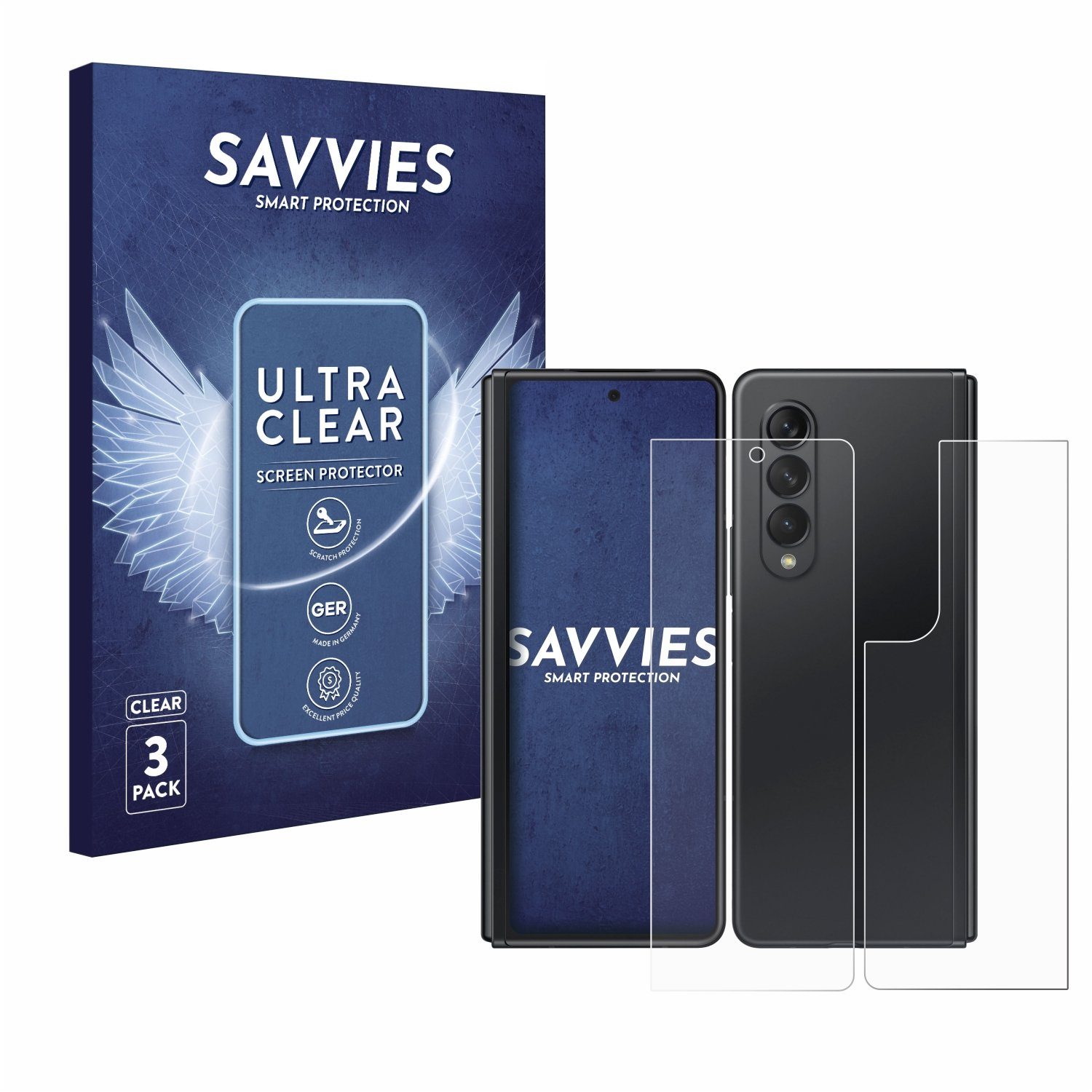 Savvies Displayschutzfolie Schutzfolie für Samsung Galaxy Z Fold 3 5G (Display+Rückseite), 6 Stück, Displayschutz Schutz Folie Klar Transparent