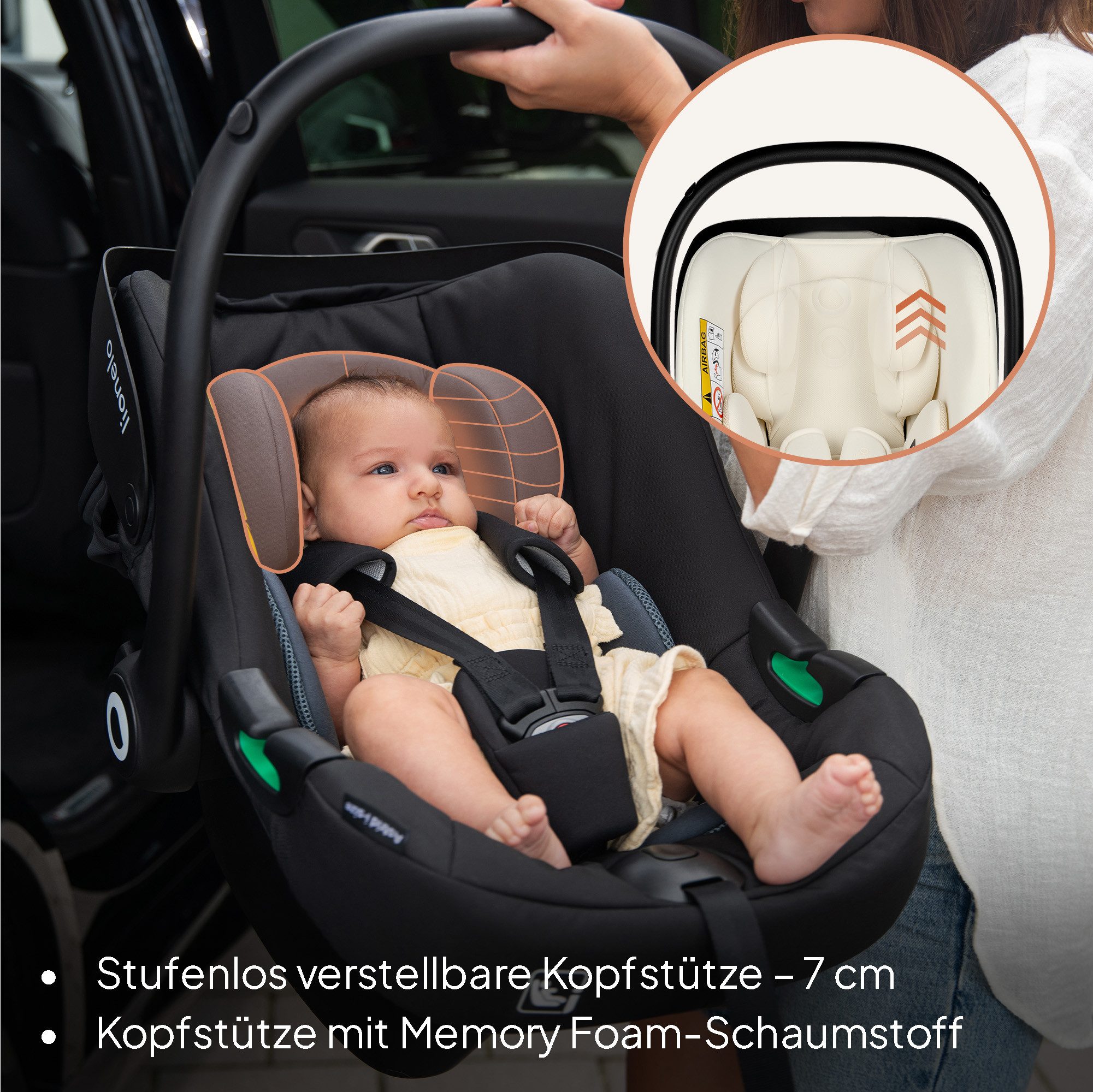 lionelo Babyschale ASTRID I-SIZE, ab: ab Geburt, bis: bis 87 cm, ab: 40,00 cm, bis: 87,00 cm, (Set), Sehr stabiler Träger, Höhenverstellung, Modernes Design