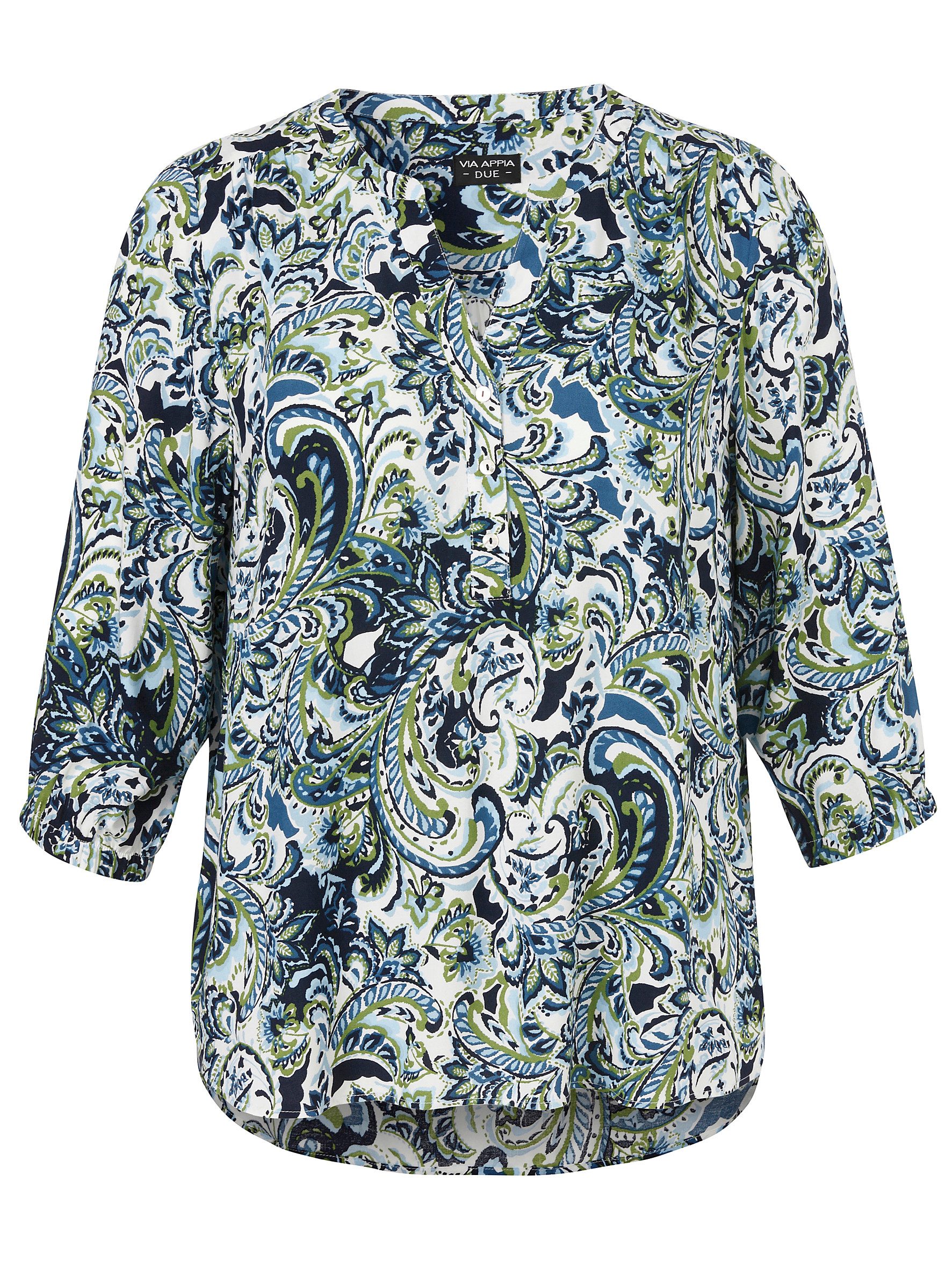 VIA APPIA DUE Klassische Bluse Bluse V-Ausschnitt 3/4 Arm Druck