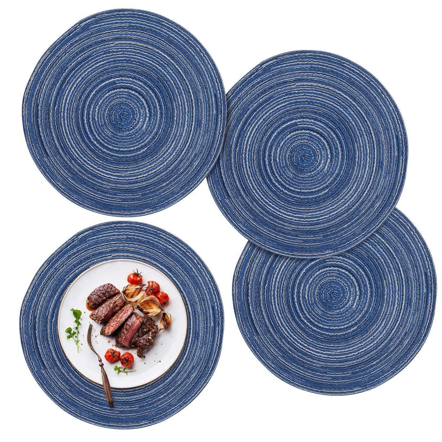LuxusKollektion Platzset Tischsets rund geflochten 30cm blau 4er Set, (4-St)