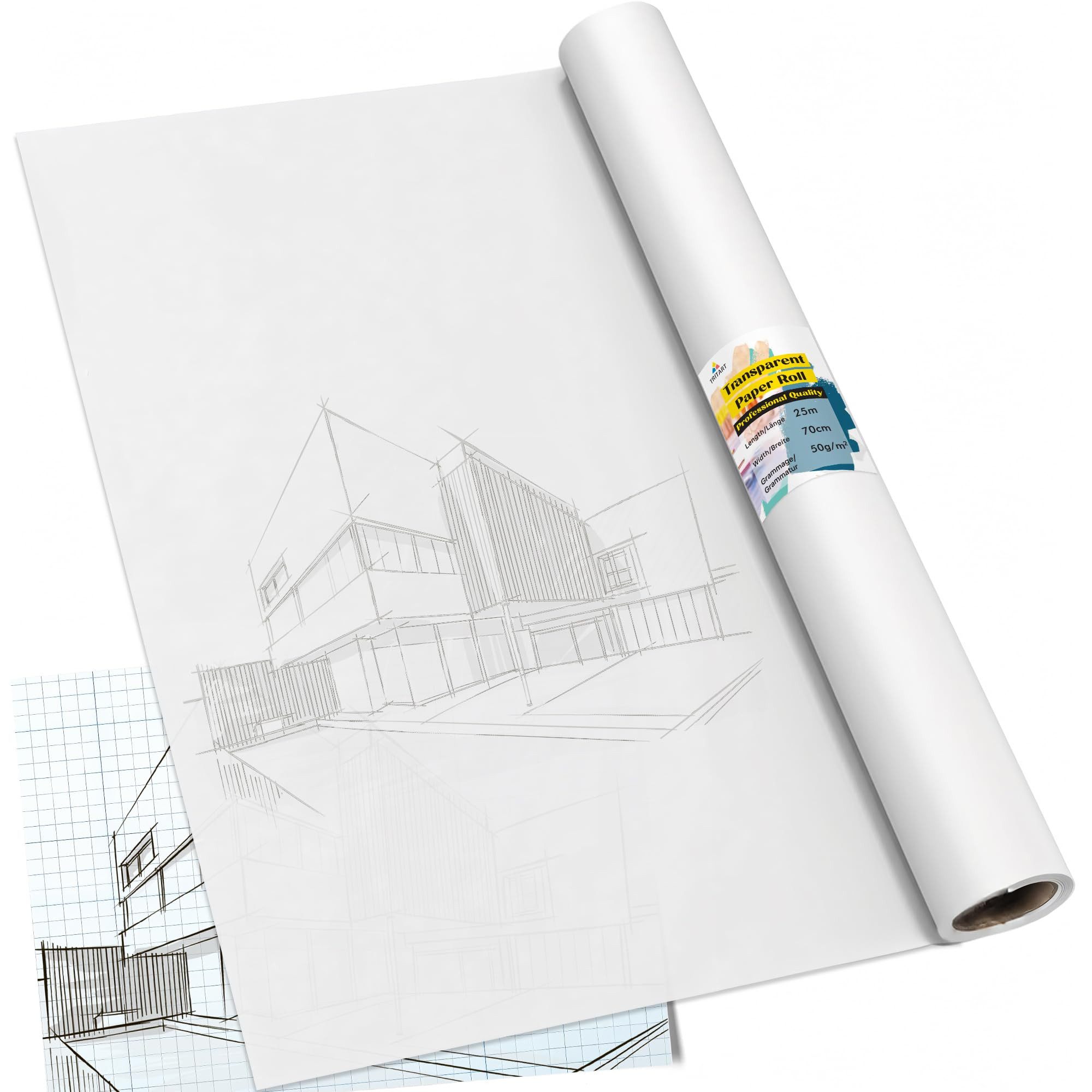 Tritart Transparentpapier Transparentpapier Rolle - Pauspapier 25m x 70cm - Schnittmusterpapier