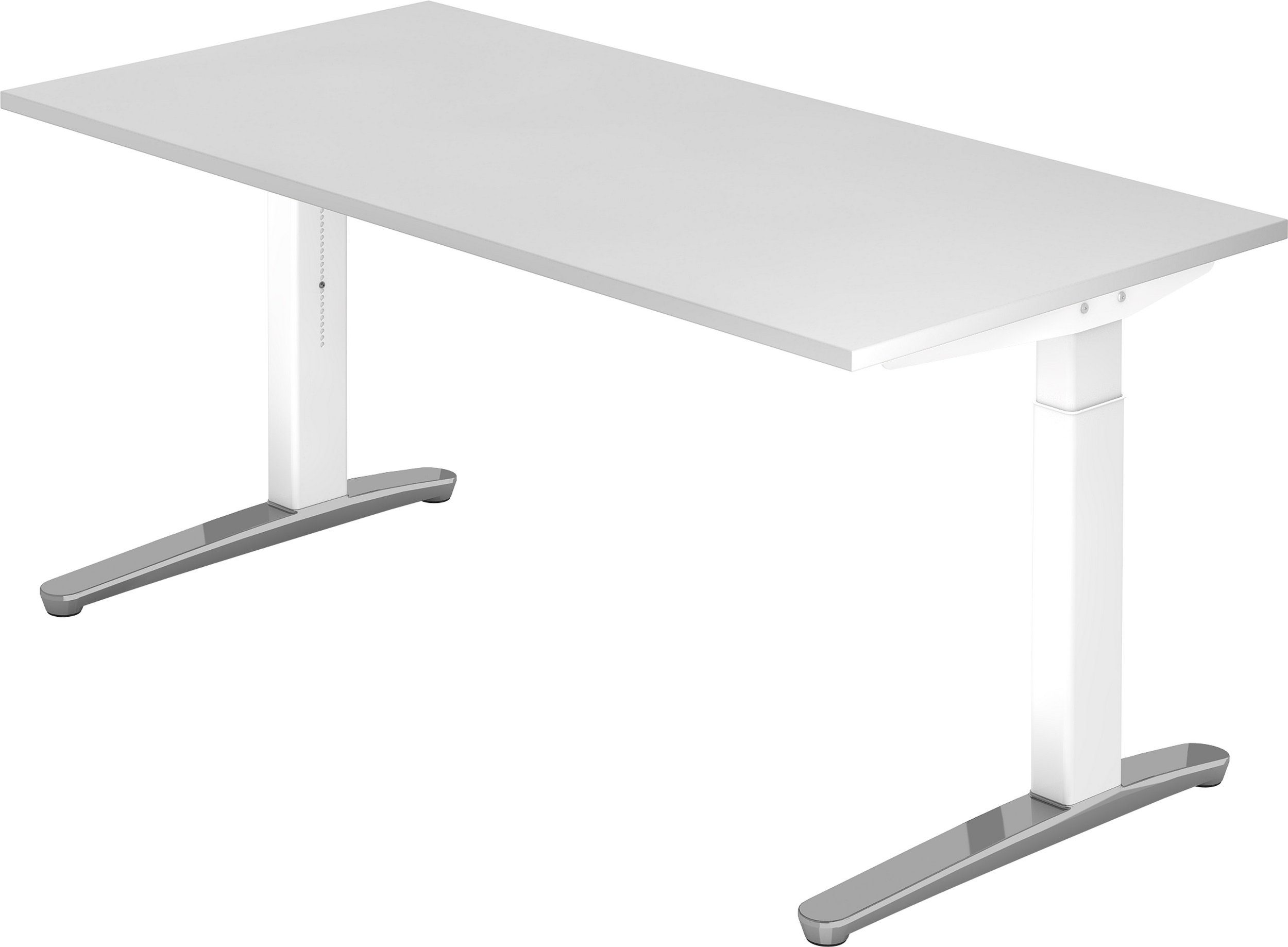 Weiß/Alu 160 cm Schreibtisch - - bümö x Rechteck: Serie-XB, Dekor: poliert Schreibtisch Weiß 80 Gestell: