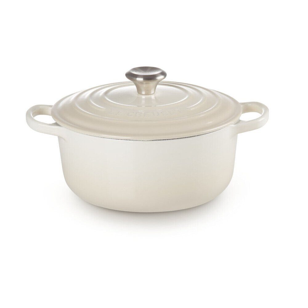LE CREUSET Bräter Bräter mit Deckel 26 cm Signature Meringue, Emailliertes Gusseisen, Schmortopf, Cocotte, Bratentopf, ca. 5-6 Personen, Ø26cm, Gusseisen