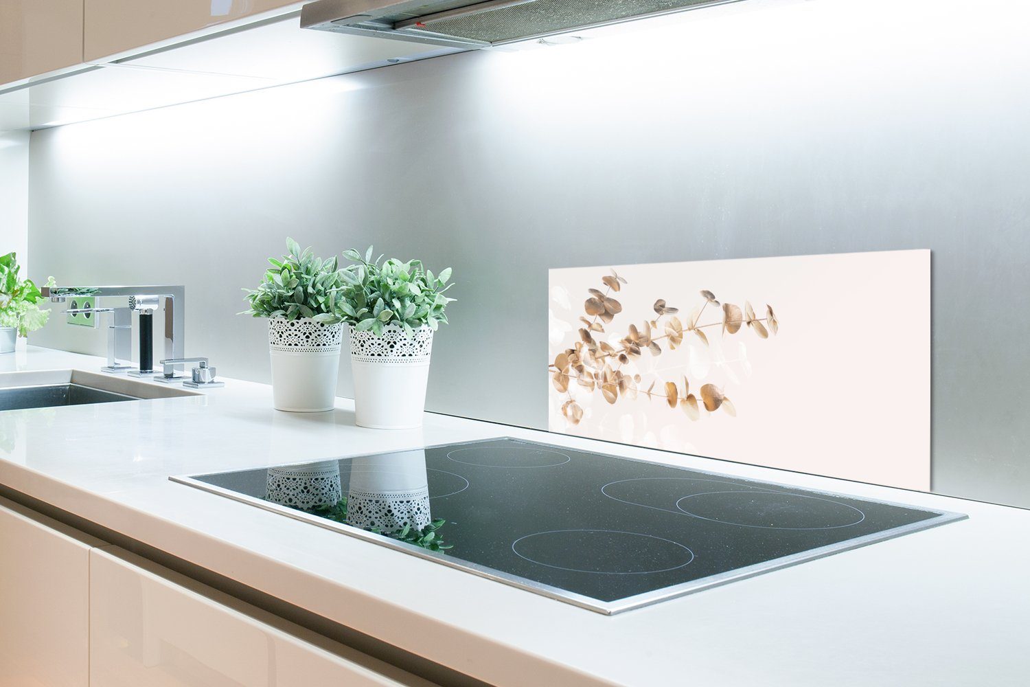 MuchoWow Küchenrückwand Eukalyptus - cm, für (1-tlg), gegen Küchen Wandschutz, Natur, Gold Schmutzflecken und - - Blätter Fett 60x30 Luxus 
