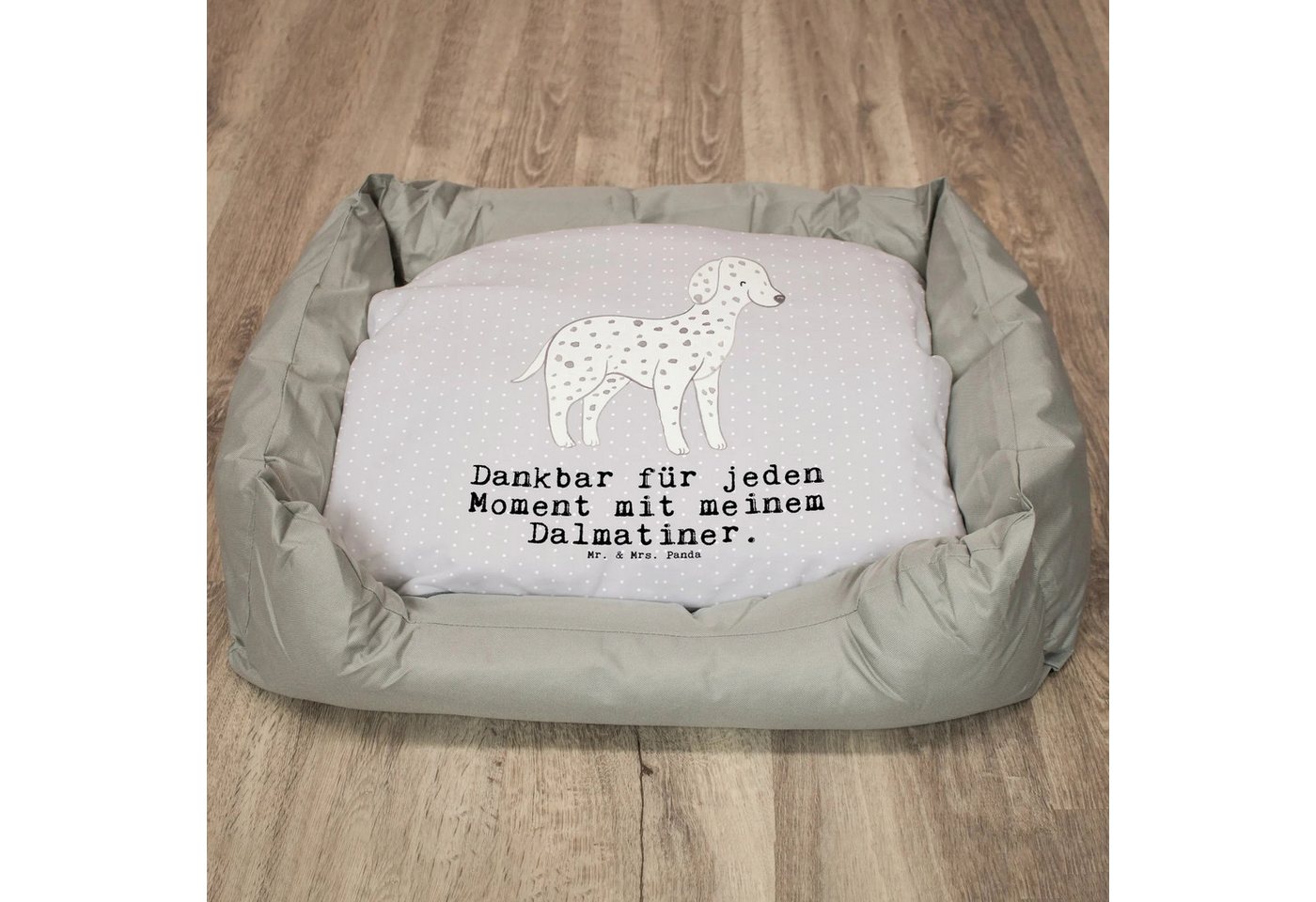 Thumbnail - Mr. & Mrs. Panda Tierbett Dalmatiner Moment - Grau Pastell - Geschenk, Hundebett Luxus, Hundera, Süße Designs