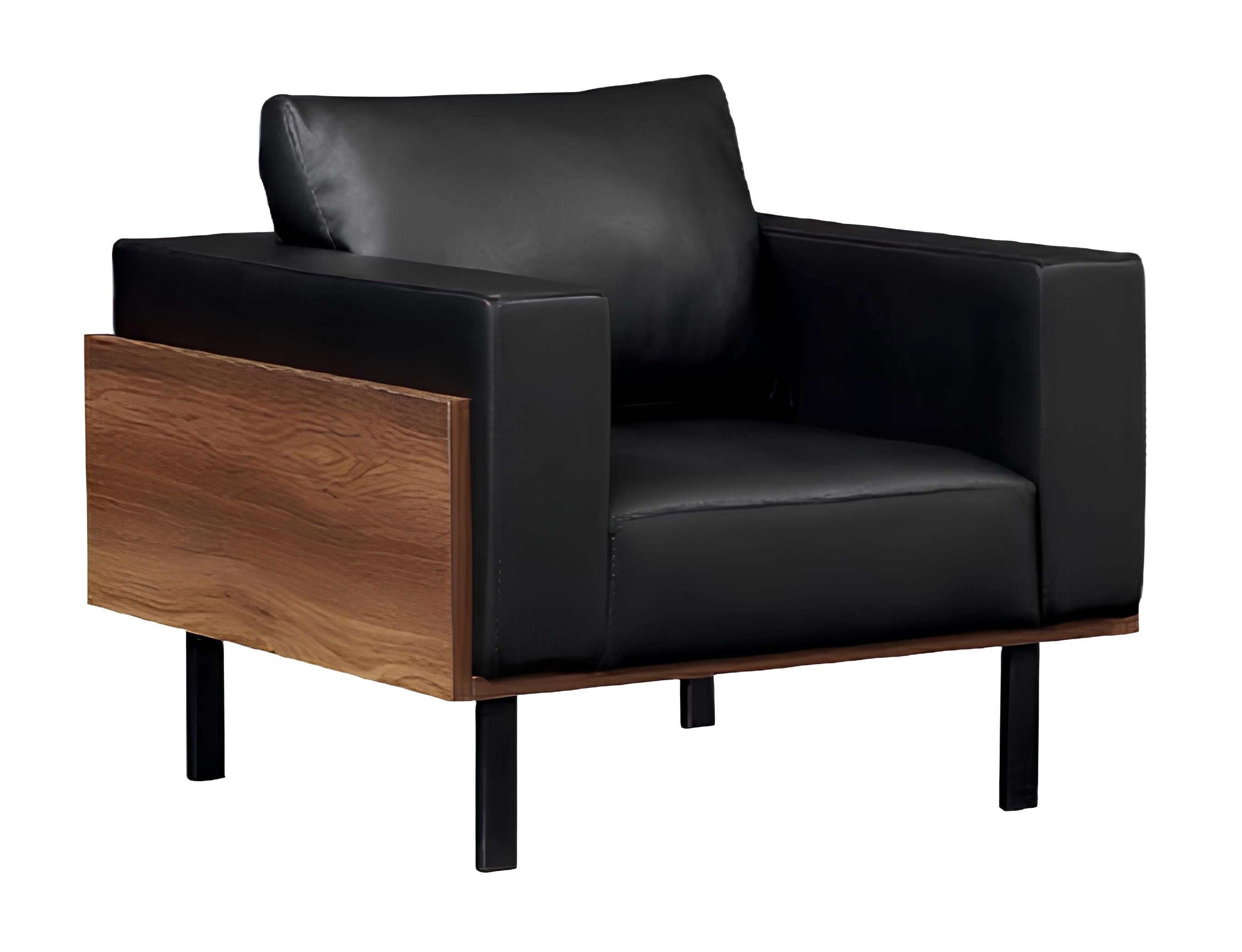 Xlmoebel Loungesessel Schwarzer Sessel Aus Holz und Leder – Modern & Komfortabel (1-St., Sessel), Hergestellt in Europa