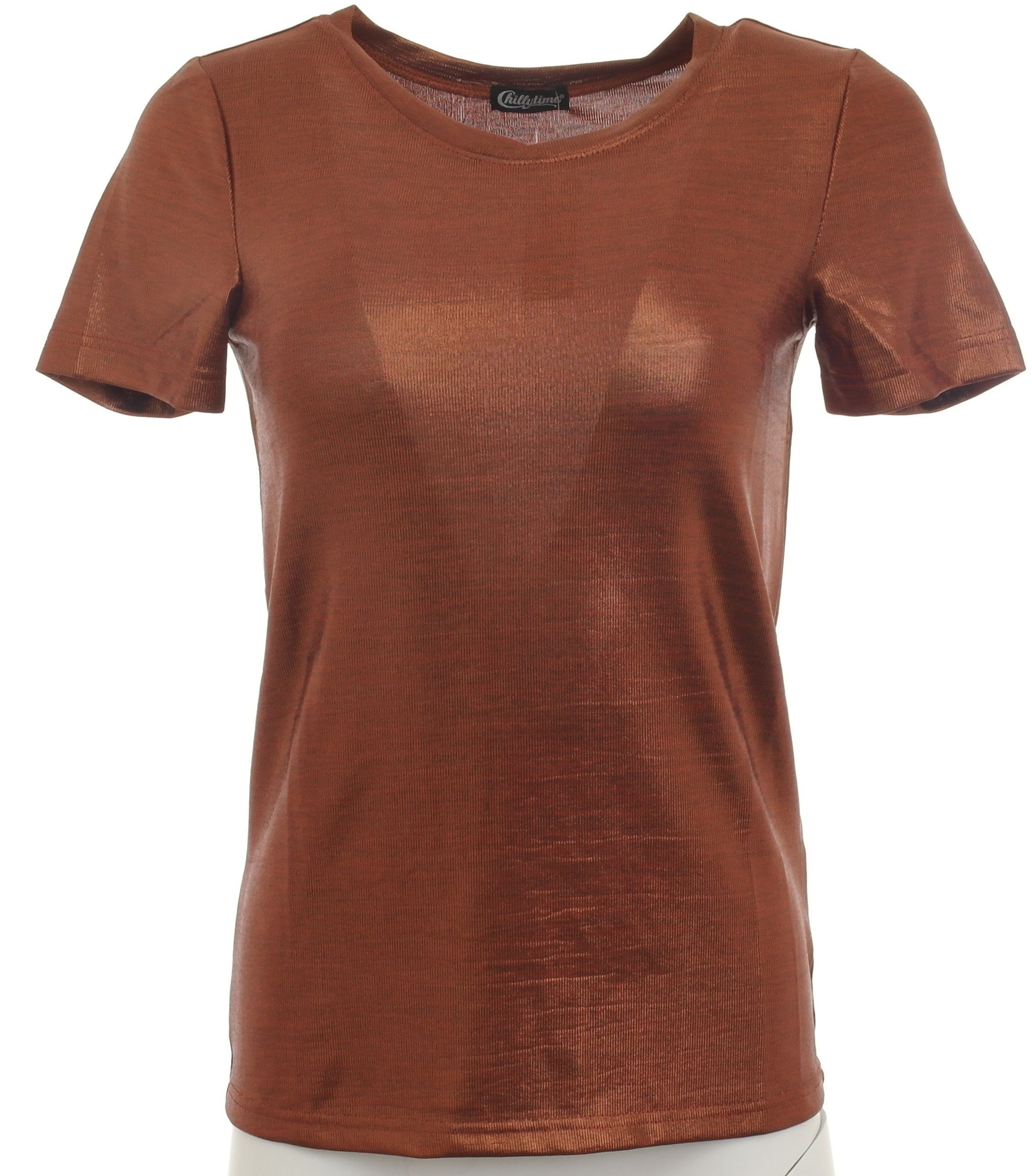 YESET T-Shirt Damen T-Shirt Glitzer kurzarm Bluse Tunika bronze Gr. 34  373497