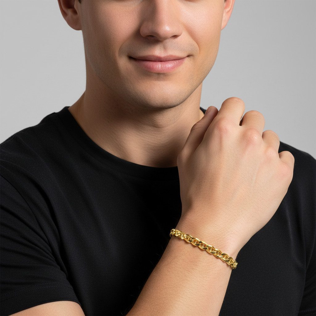 Tony Fein Armband Stegpanzerarmband 4,5 mm 585er Vergoldet Hochglanzpoliert