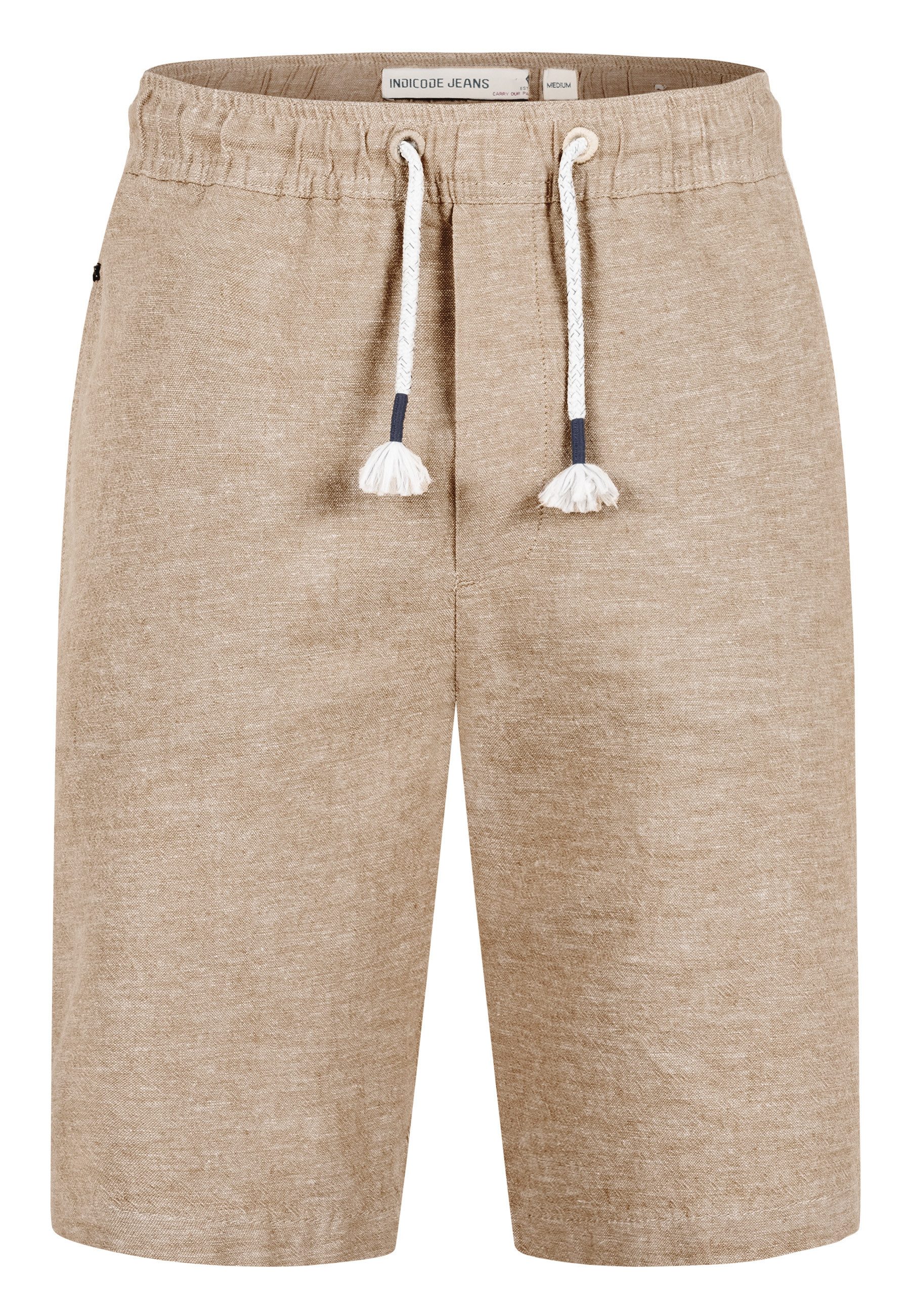 Indicode Leinenhose Herren INLino Leinen Shorts mit Kordelzugbund mit elastischem Bund und Bindekordel in sommerlich leichter Qualität