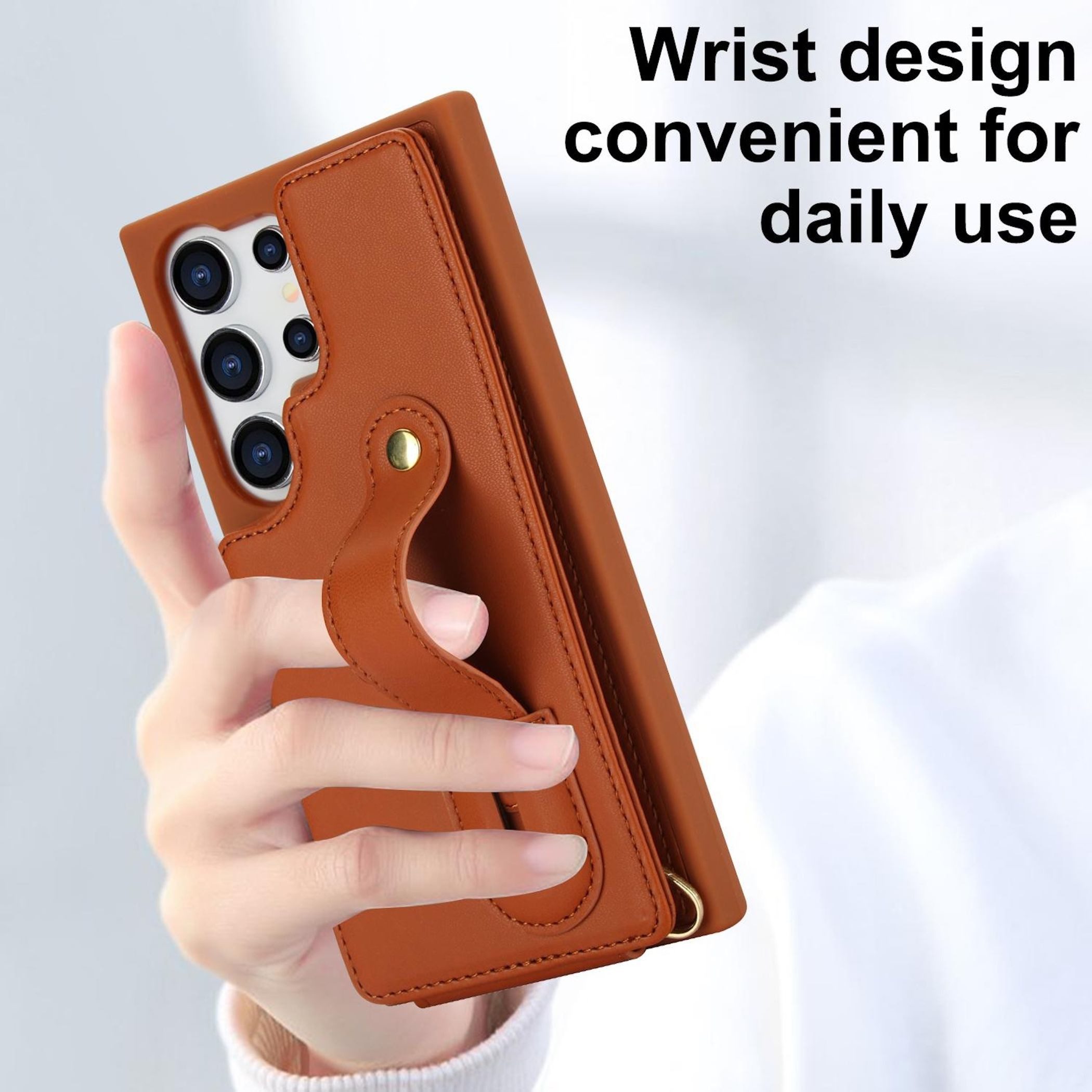 Wigento Handyhülle Fliphülle für Samsung Galaxy S26 Kartenfach Umhängeband Braun 6,3 Zoll, Kartenfächer, Handband, Umhängeband