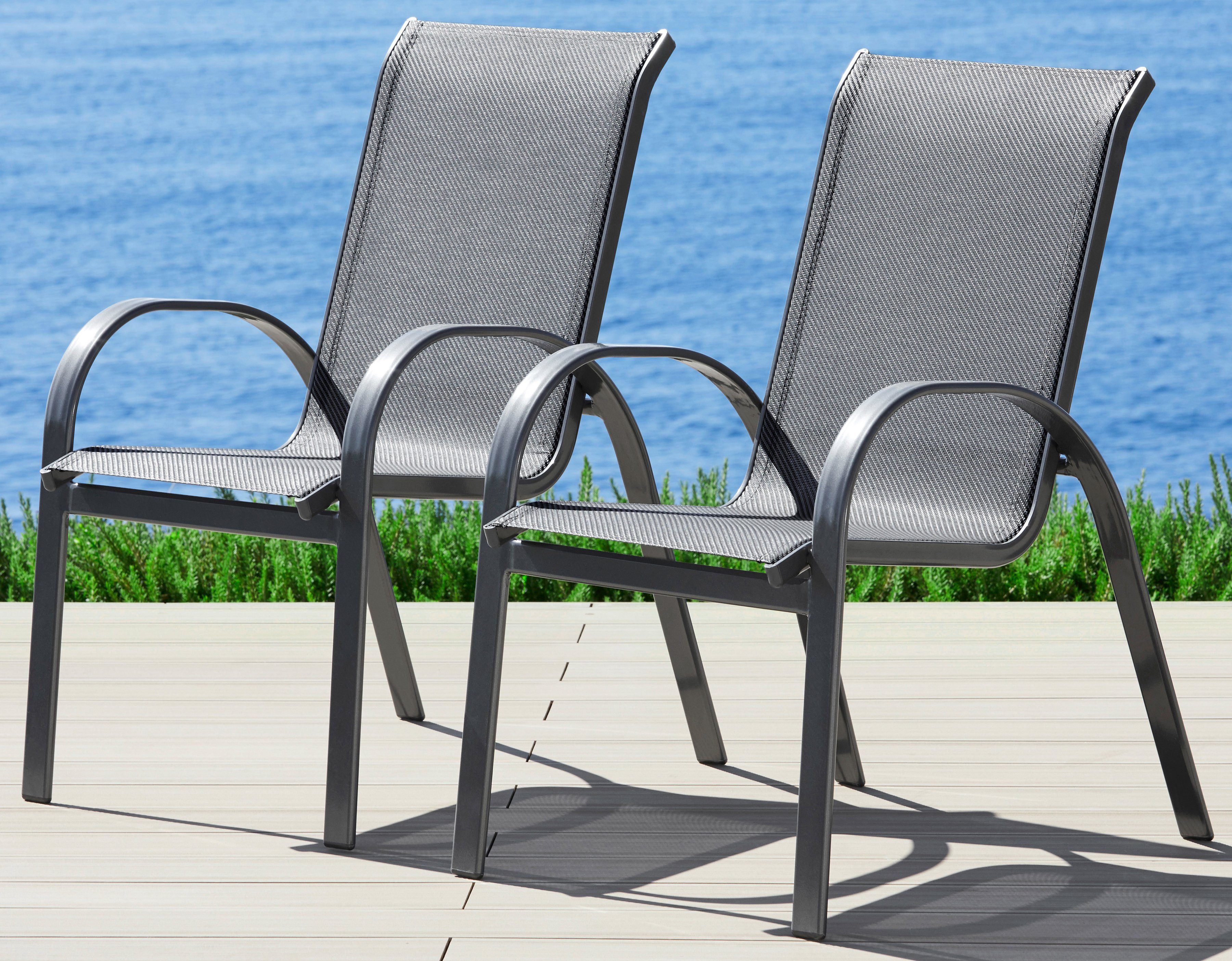 MERXX Gartenstuhl »Amalfi«, (2er Set), Alu/Textil, stapelbar, anthrazit