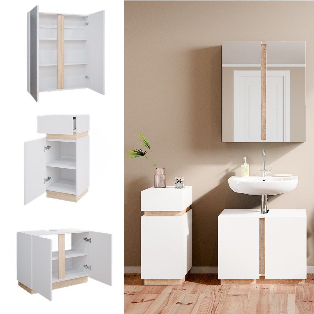 Vicco Badmöbel-Set Gloria, Weiß/Sonoma, 3 Teile, günstig online kaufen