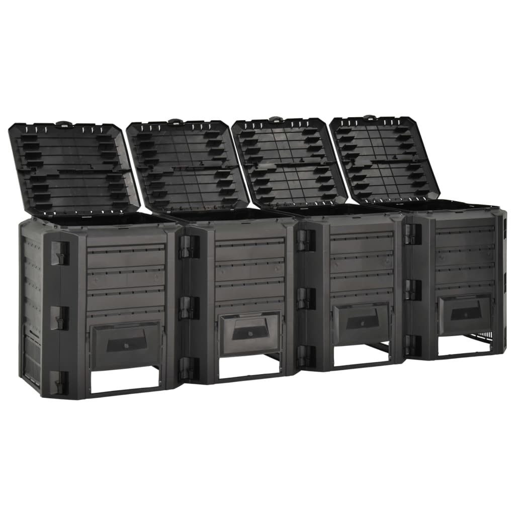 vidaXL Komposter 1600 L Gartenkomposter Schwarz 1600 L 4 St mit Deckel Kunststoff Bio A, BxTxH: 261x79x82 cm, 1600 l