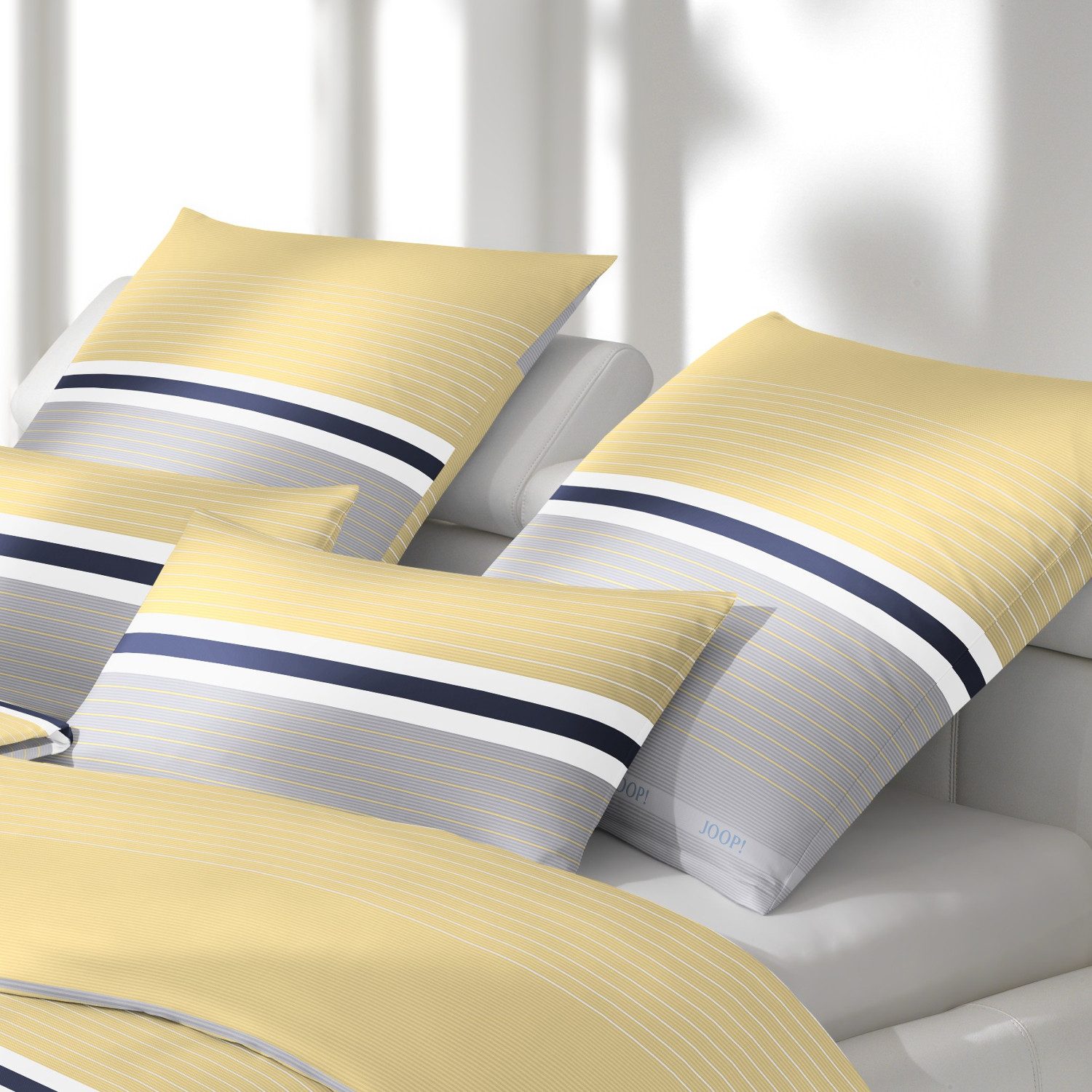 JOOP! Bettwäsche JOOP! Comfort Satin Bettwäsche Fit 4091-3 Lemon Gelb Grau 135x200, 2 teilig